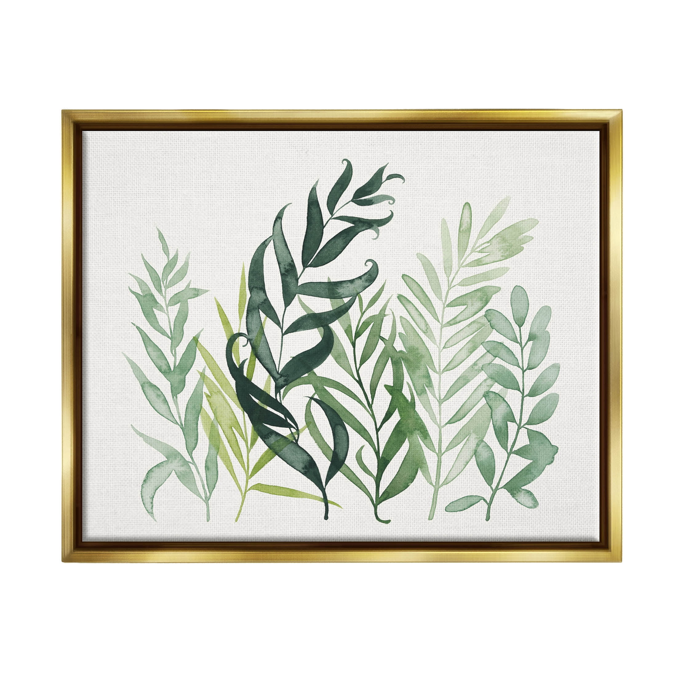Stupell Industries Layered Plant Leaves Botanical Graphic Art Metallic Gold Floating Framed Canvas Print Wall Art, Design by Grace Popp