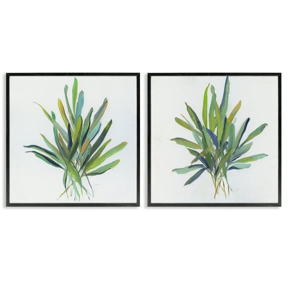 Stupell Industries Layered Plant Sprigs Plants & Flowers Painting Black Framed Art Print Wall Art, 12 x 12, Set of 2