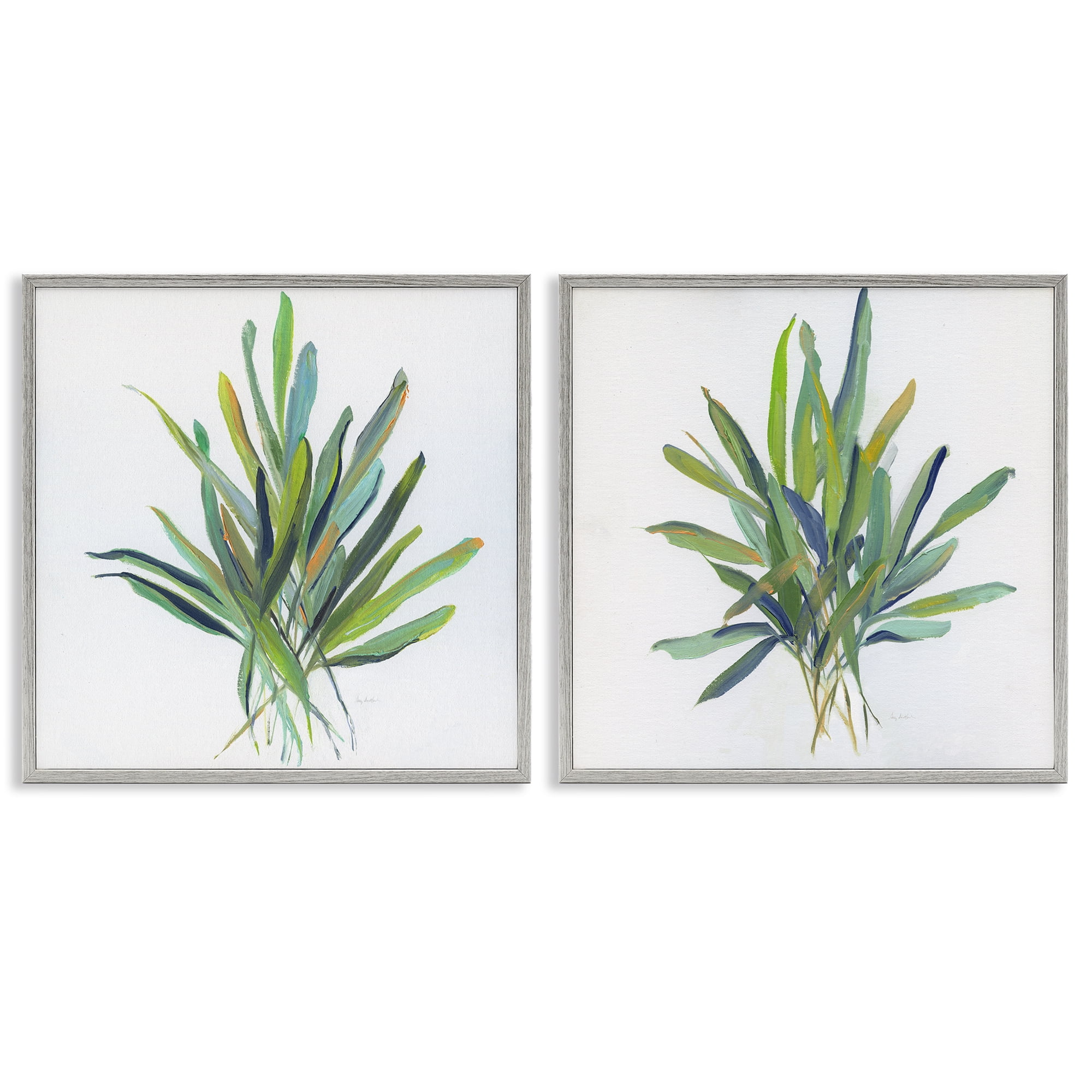 Stupell Industries Layered Plant Sprigs Plants & Flowers Painting Gray Framed Art Print Wall Art, 12 x 12, Set of 2