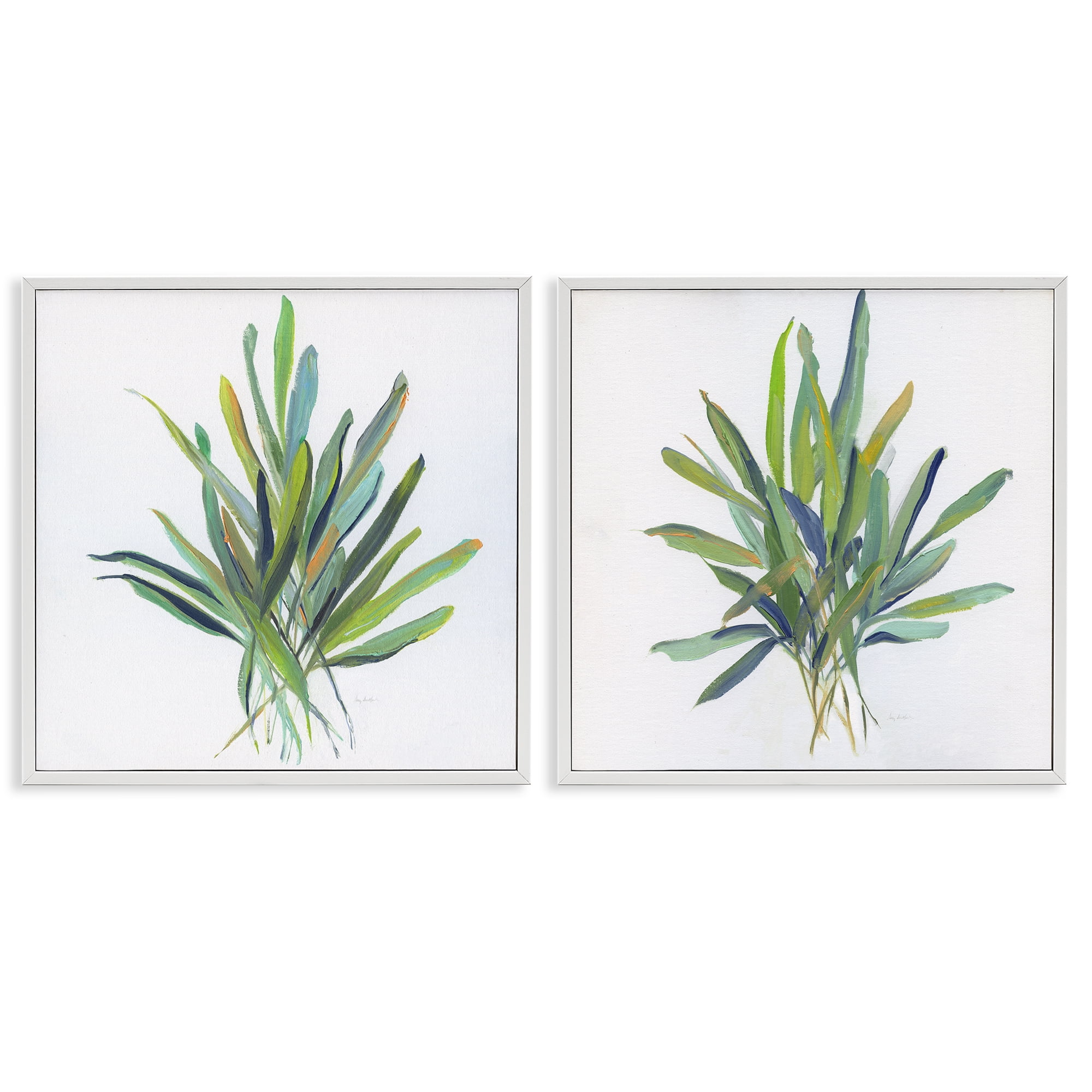 Stupell Industries Layered Plant Sprigs Plants & Flowers Painting White Framed Art Print Wall Art, 12 x 12, Set of 2