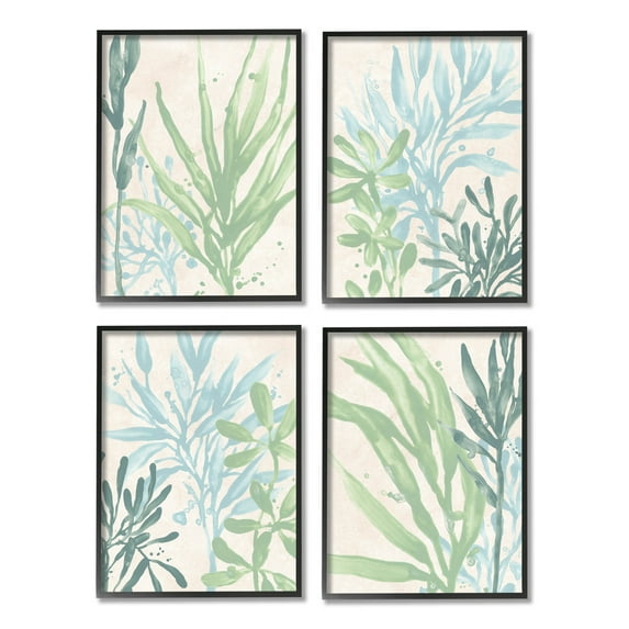 Stupell Industries Layered Plants Botanical Leaves Graphic Art Black Framed Art Print Wall Art, Set of 4, Design by June Erica Vess