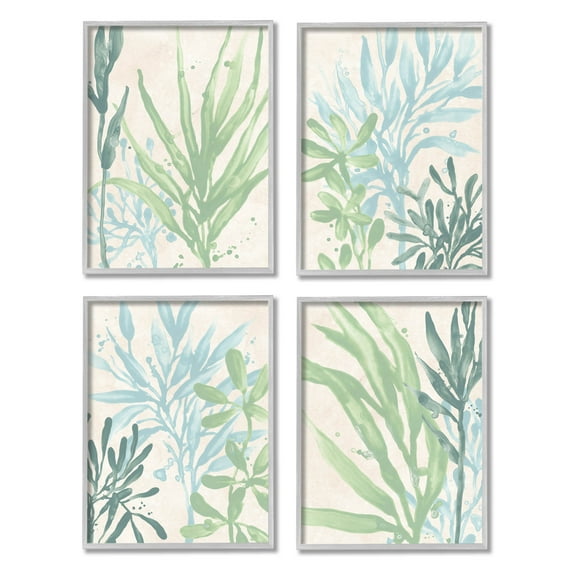 Stupell Industries Layered Plants Botanical Leaves Graphic Art Gray Framed Art Print Wall Art, Set of 4, Design by June Erica Vess
