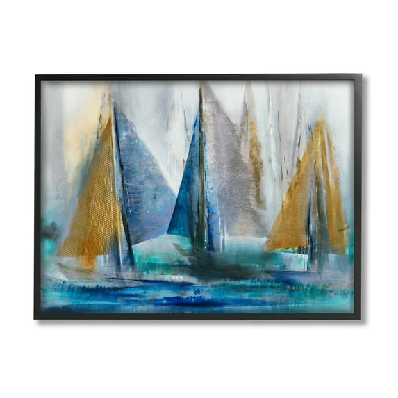 Stupell Industries Layered Sailboat Collage Graphic Art Black Framed Art Print Wall Art, Design by K. Nari