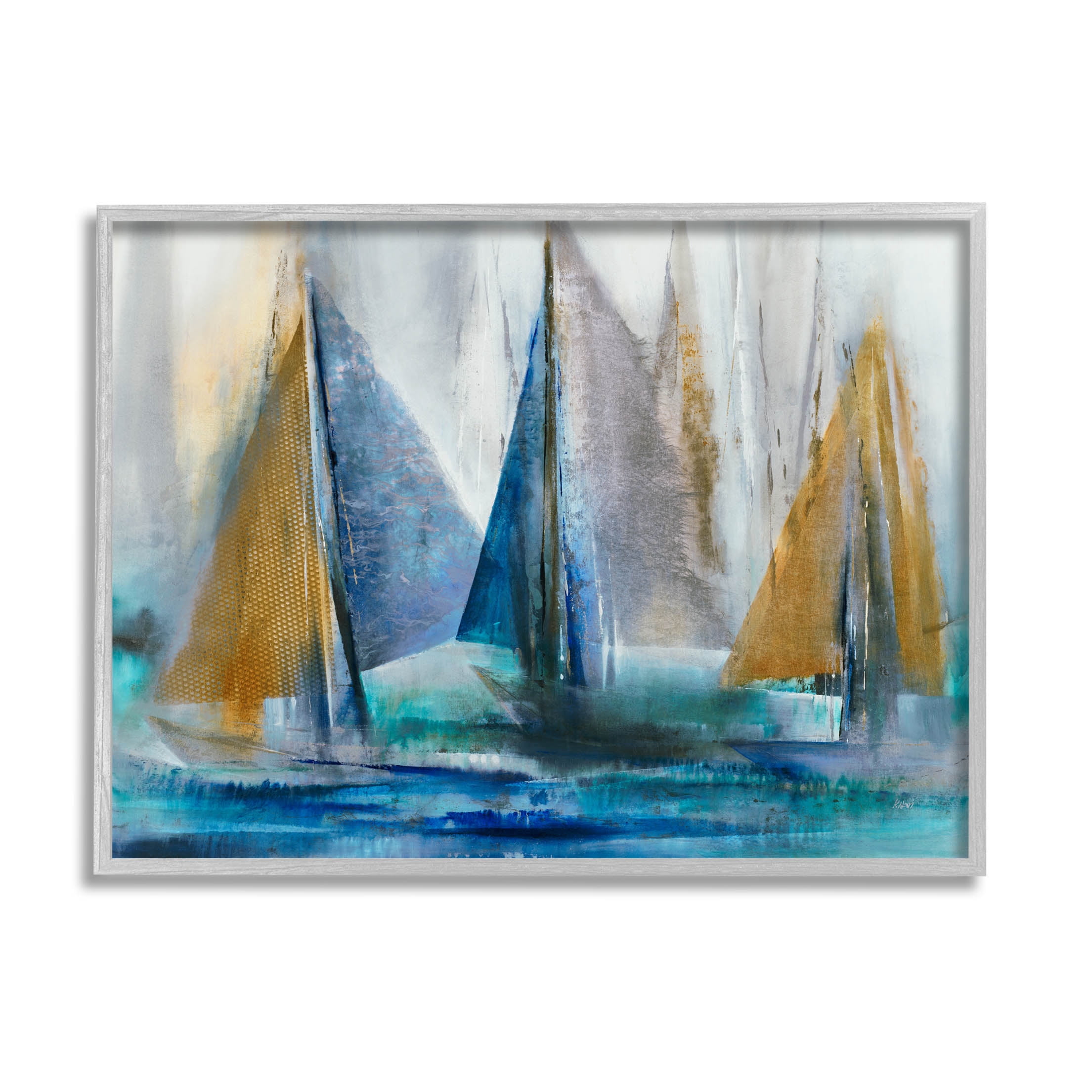 Stupell Industries Layered Sailboat Collage Graphic Art Gray Framed Art Print Wall Art, Design by K. Nari