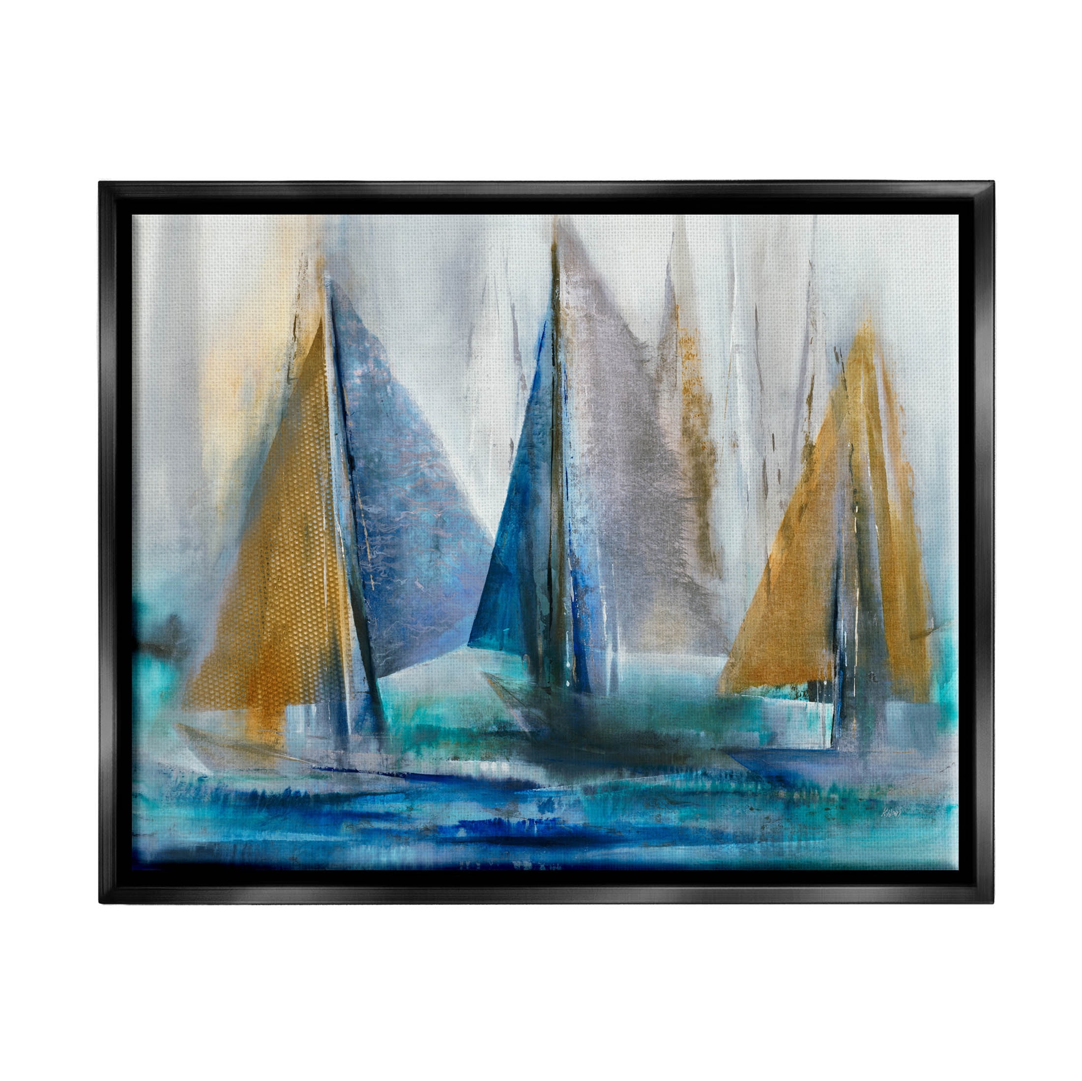 Stupell Industries Layered Sailboat Collage Graphic Art Jet Black Floating Framed Canvas Print Wall Art, Design by K. Nari