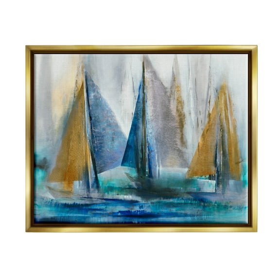 Stupell Industries Layered Sailboat Collage Graphic Art Metallic Gold Floating Framed Canvas Print Wall Art, Design by K. Nari