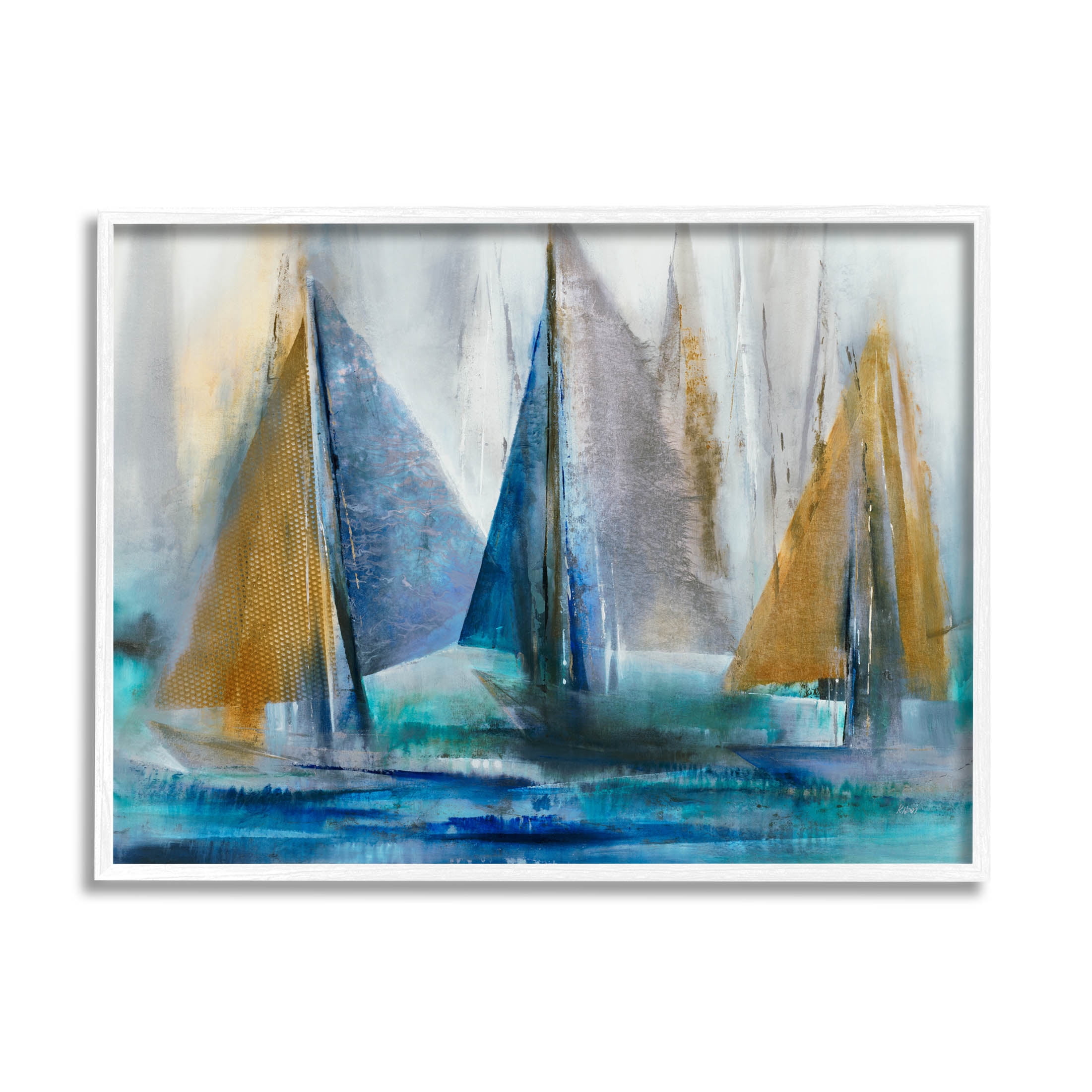 Stupell Industries Layered Sailboat Collage Graphic Art White Framed Art Print Wall Art, Design by K. Nari