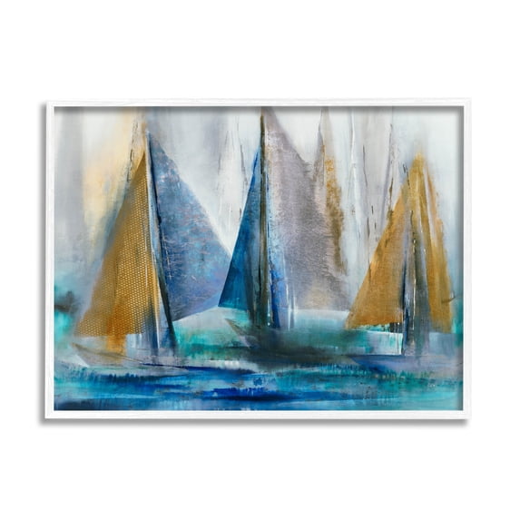 Stupell Industries Layered Sailboat Collage Graphic Art White Framed Art Print Wall Art, Design by K. Nari