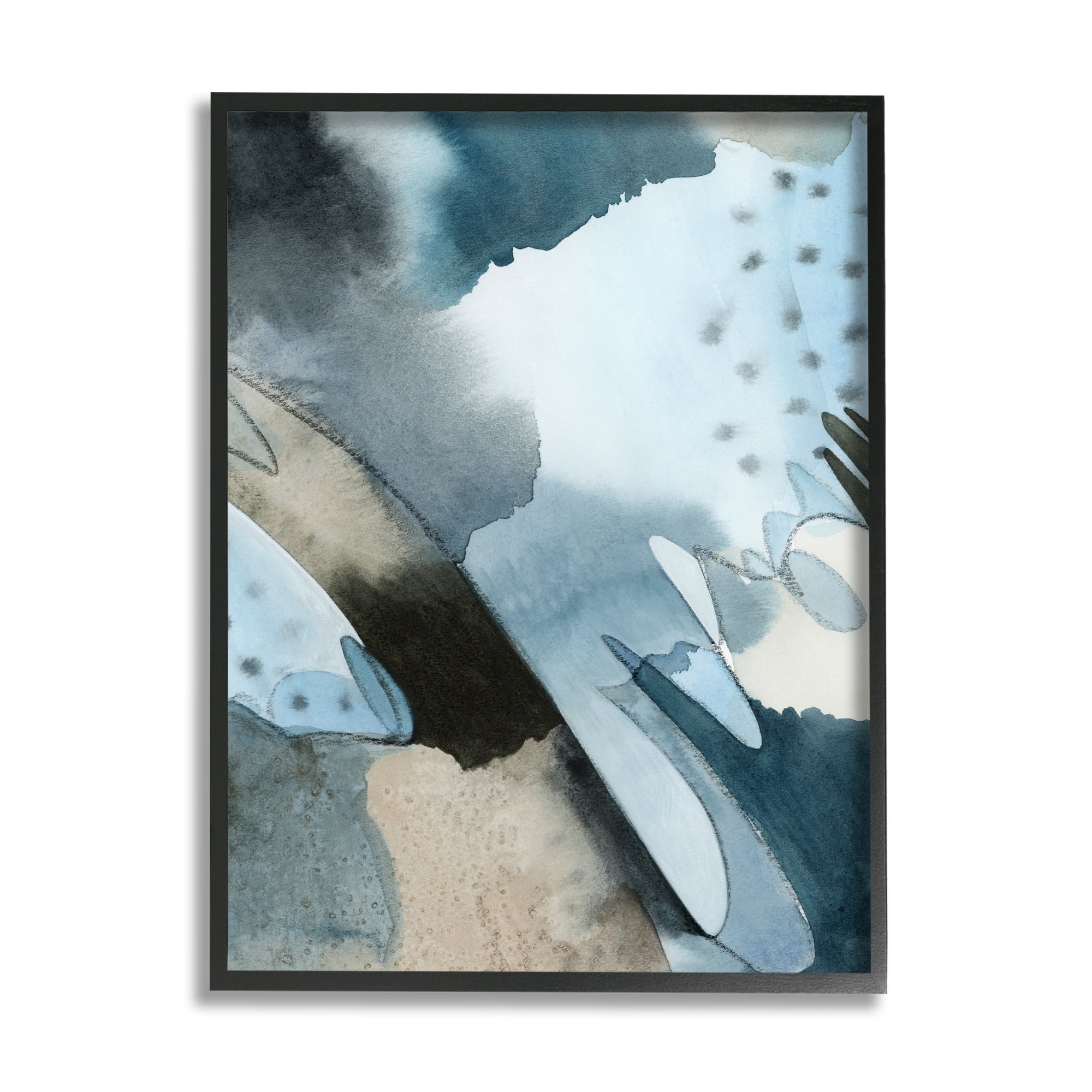 Stupell Industries Layered Scribble Shapes Abstract Blue Accent Forms Painting Black Framed Art Print Wall Art, Design by Grace Popp