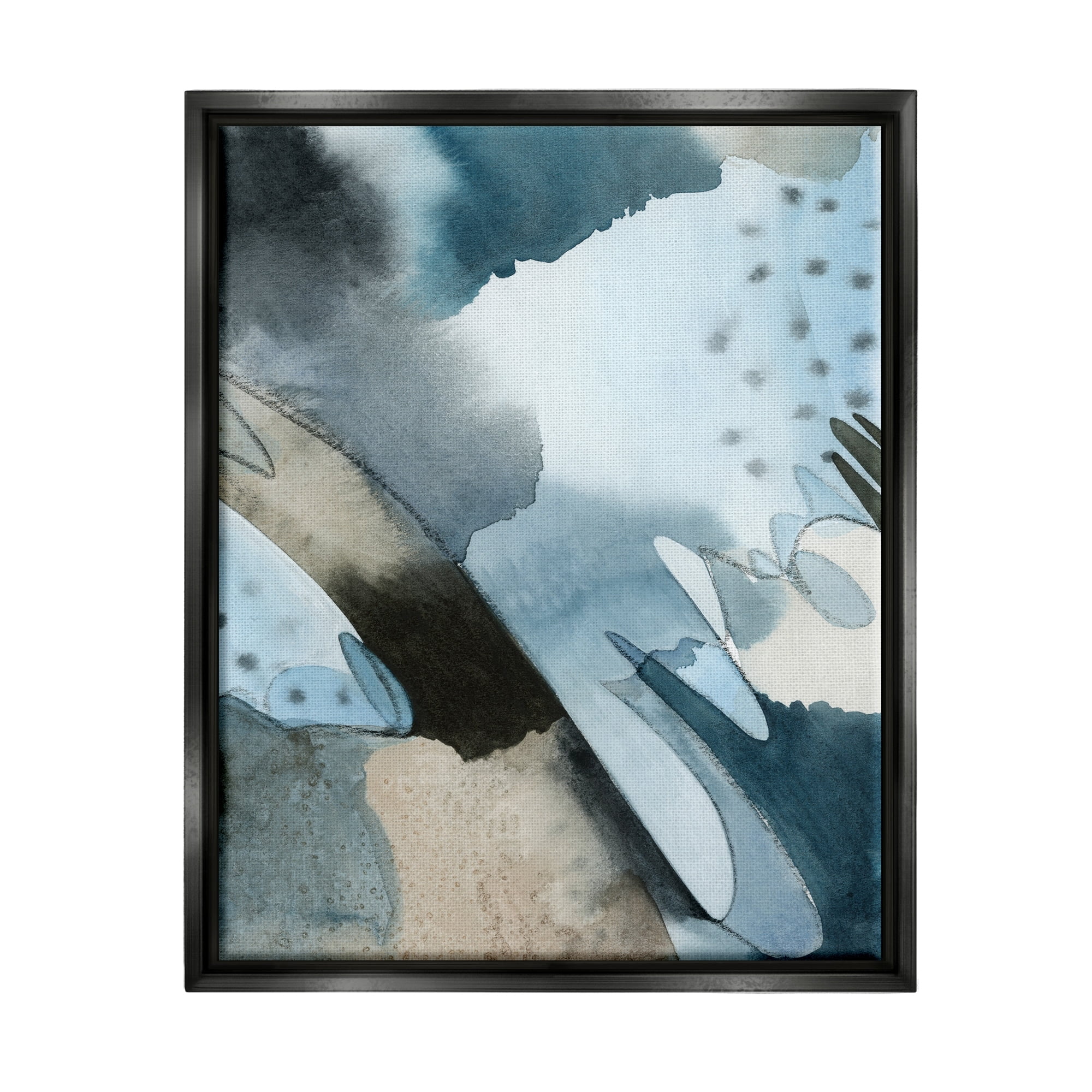 Stupell Industries Layered Scribble Shapes Abstract Blue Accent Forms Painting Jet Black Floating Framed Canvas Print Wall Art, Design by Grace Popp