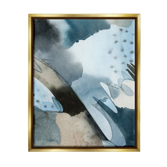 Stupell Industries Layered Scribble Shapes Abstract Blue Accent Forms Painting Metallic Gold Floating Framed Canvas Print Wall Art, Design by Grace Popp