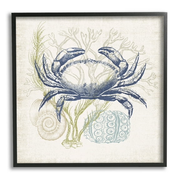 Stupell Industries Layered Sea Life Crab Marine Botanical Patterns Graphic Art Black Framed Art Print Wall Art, Design by Victoria Barnes