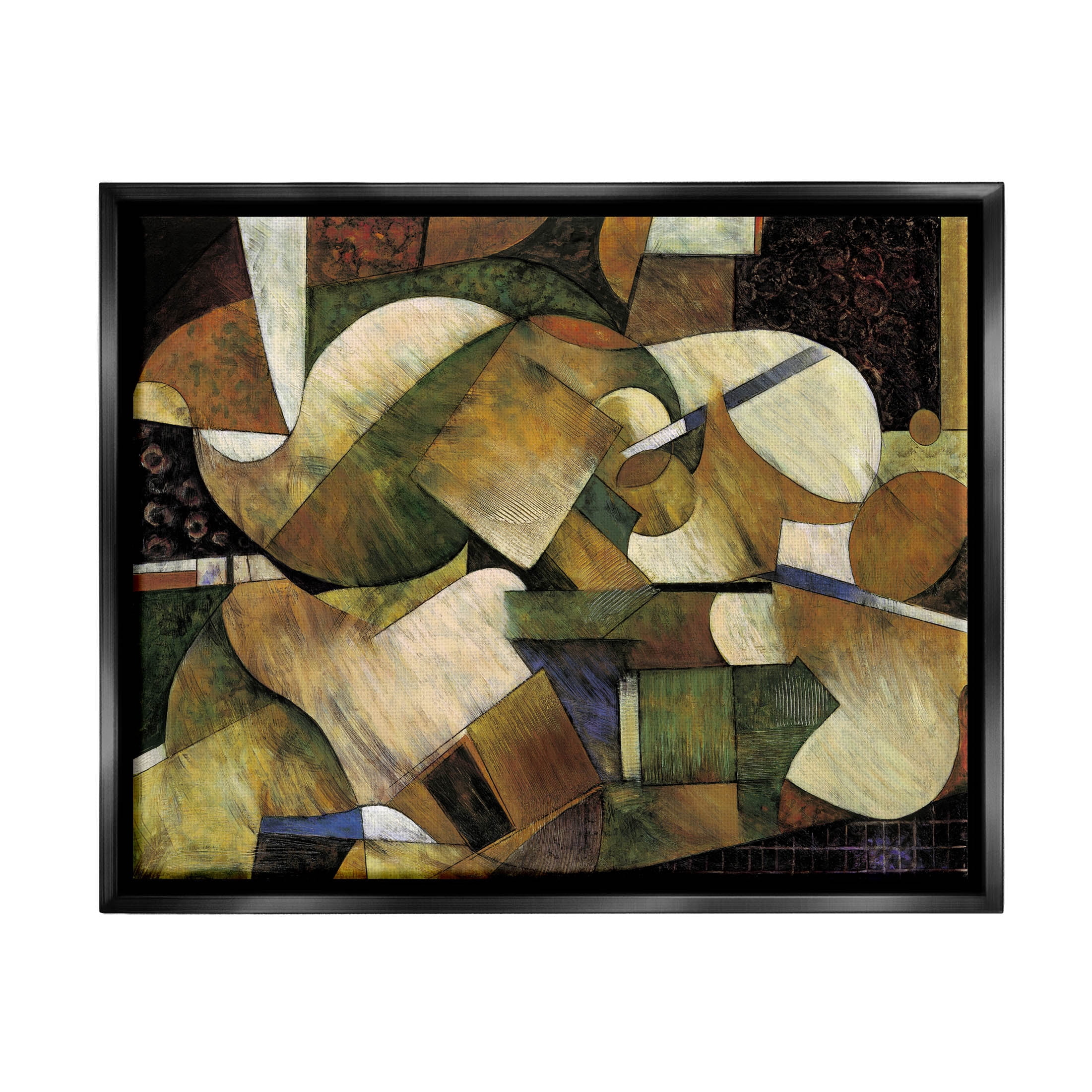 Stupell Industries Layered Shapes Cubism Arrangement Painting Jet Black Floating Framed Canvas Print Wall Art, Design by Jonathan Parsons