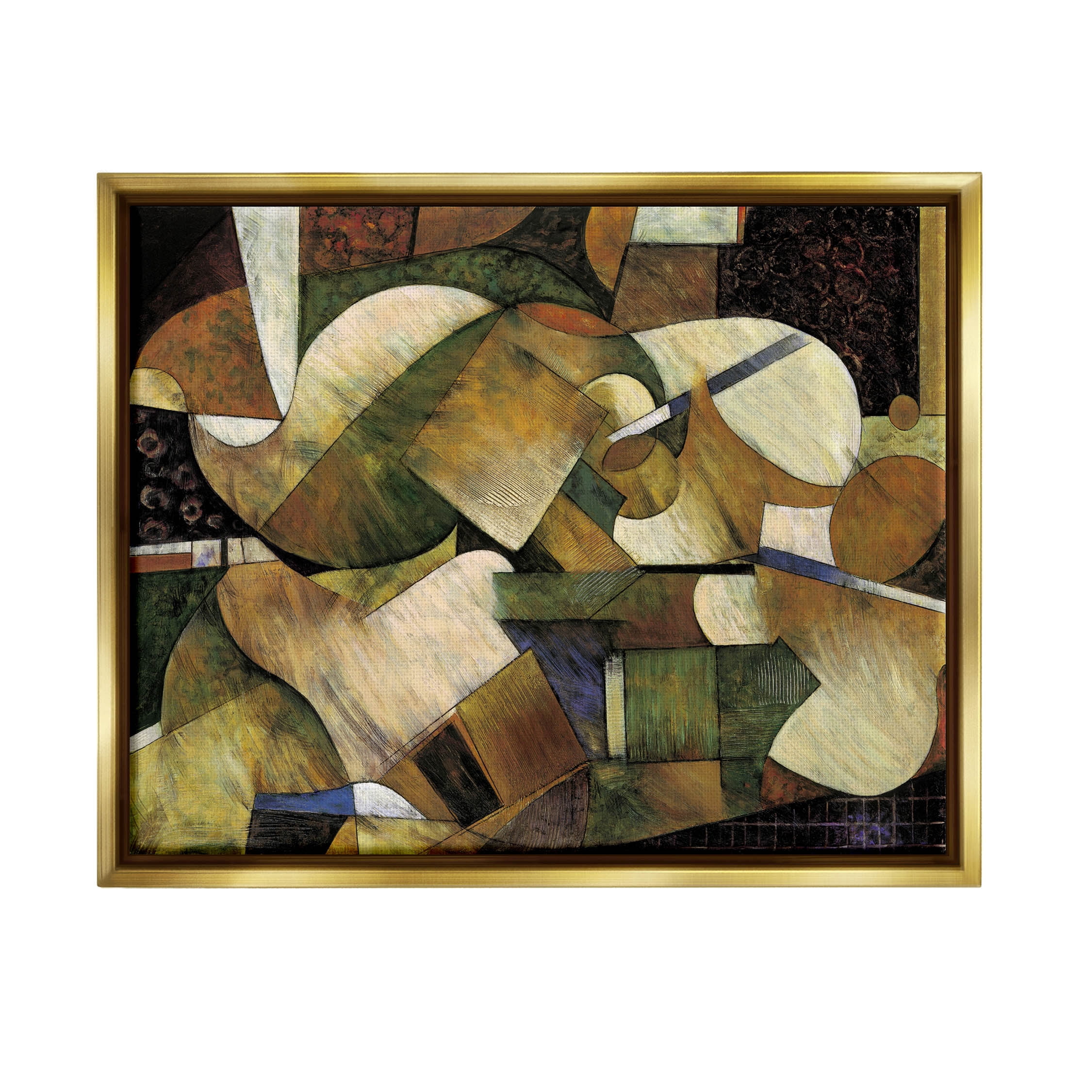 Stupell Industries Layered Shapes Cubism Arrangement Painting Metallic Gold Floating Framed Canvas Print Wall Art, Design by Jonathan Parsons