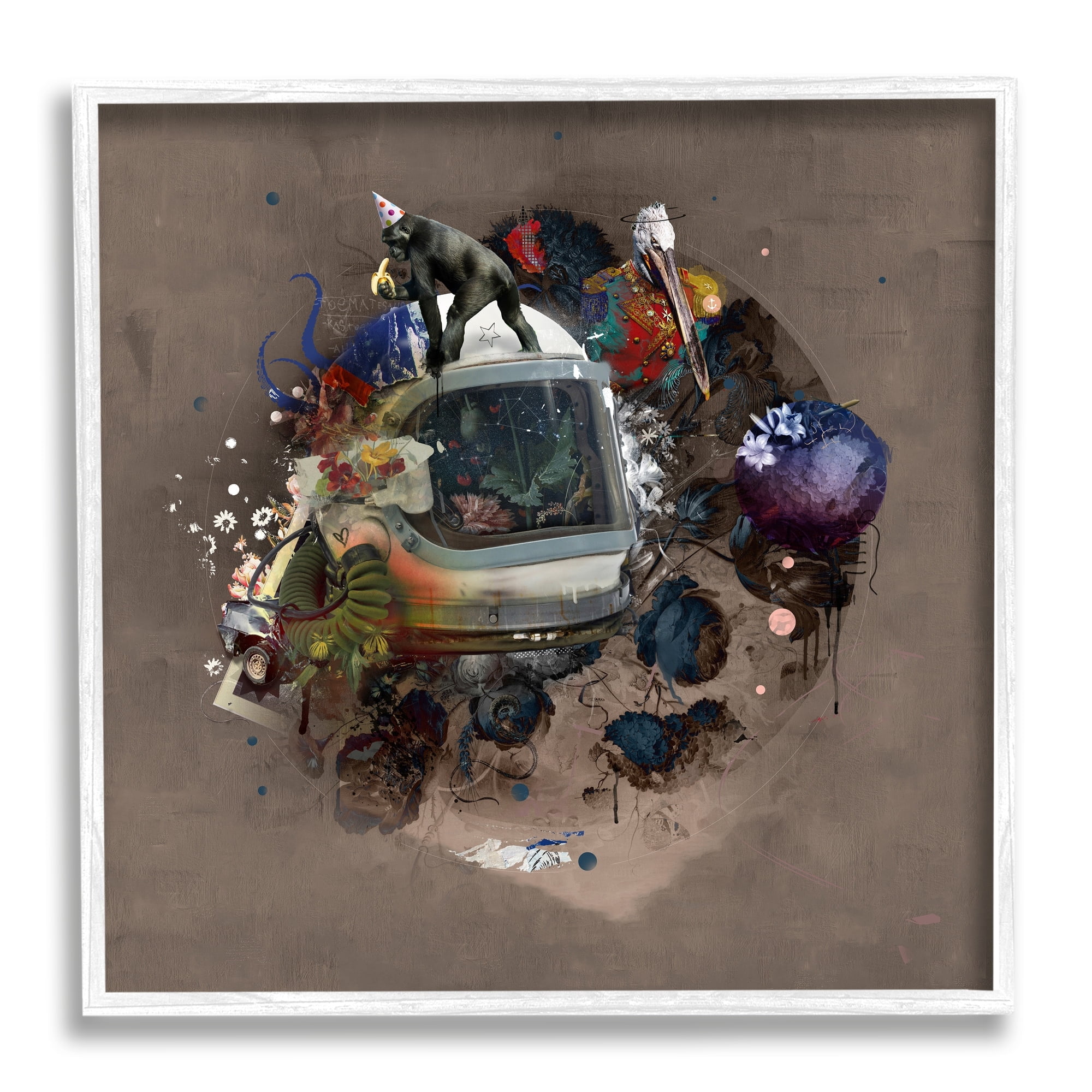 Stupell Industries Layered Street Style Collage Monkey Miscellaneous Wildlife Framed Wall Art, 24 x 24, Design by Teis Albers