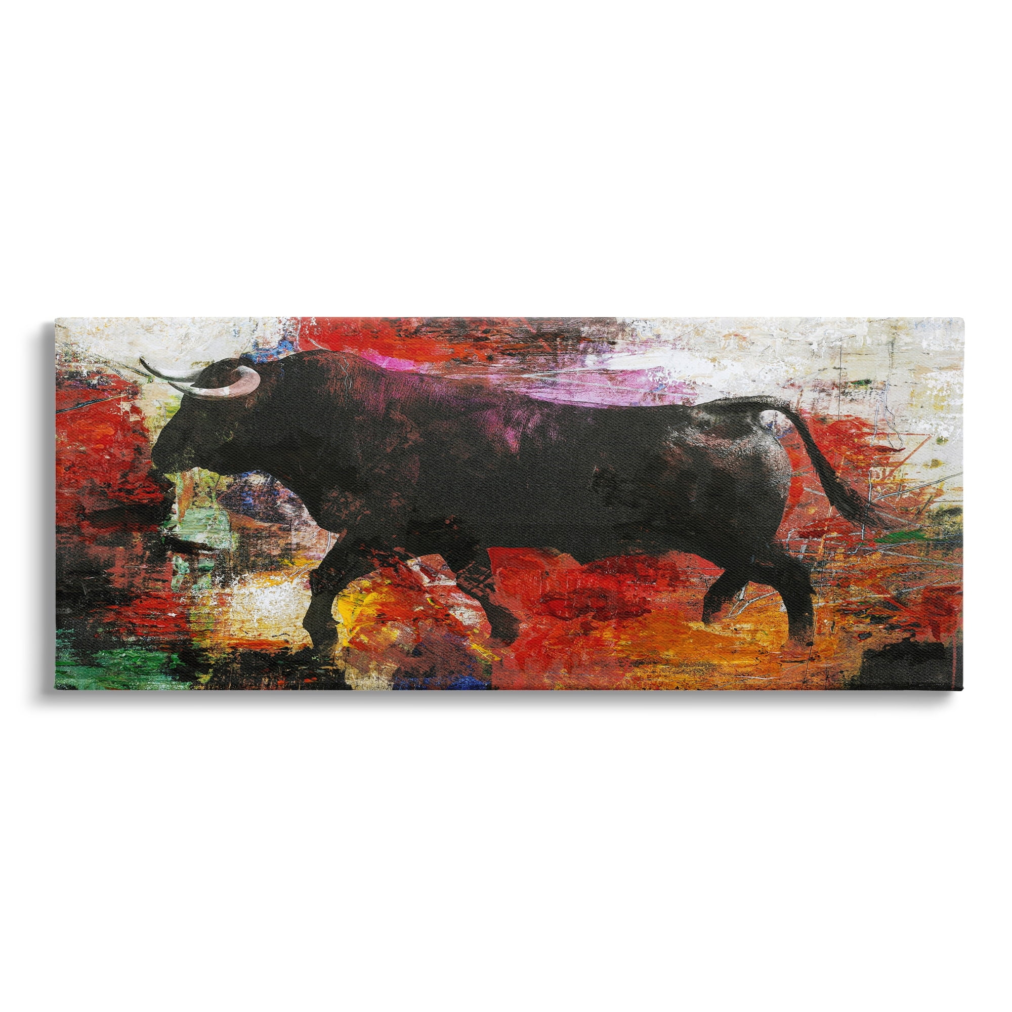Stupell Industries Layered Street Style Racing Bull Vivid Red Splatter Painting Gallery Wrapped Canvas Print Wall Art, Design by Design Fabrikken