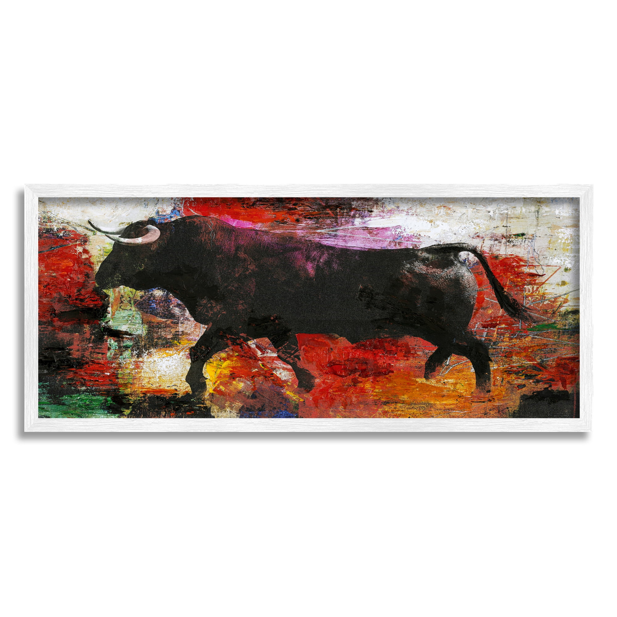 Stupell Industries Layered Street Style Racing Bull Vivid Red Splatter Painting White Framed Art Print Wall Art, Design by Design Fabrikken