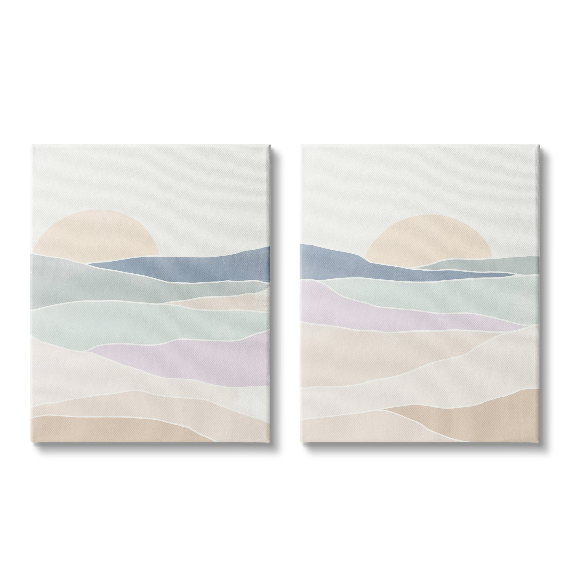 Layered Sunrise Landscape Abstract Art Set in Soft Pastels