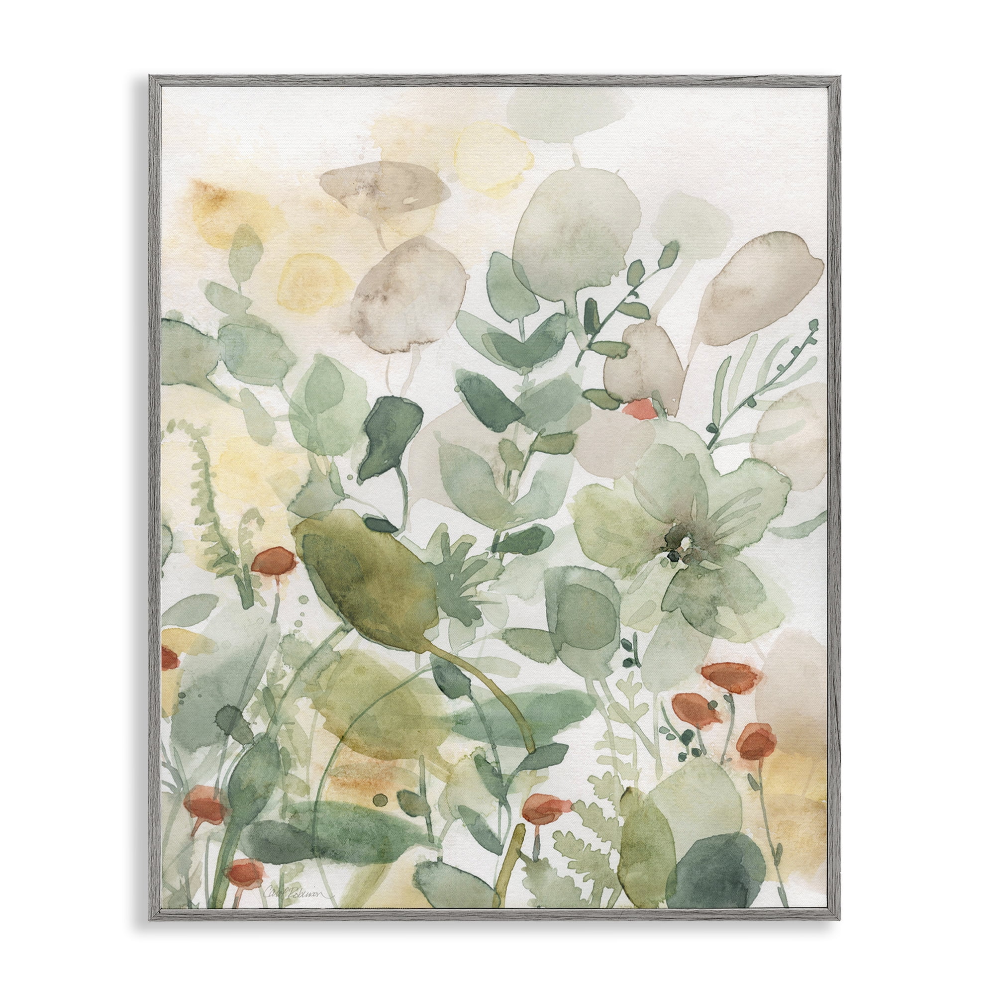 Stupell Industries Layered Transparent Leaves Plants & Flowers Painting Gray Framed Art Print Wall Art, 16 x 20