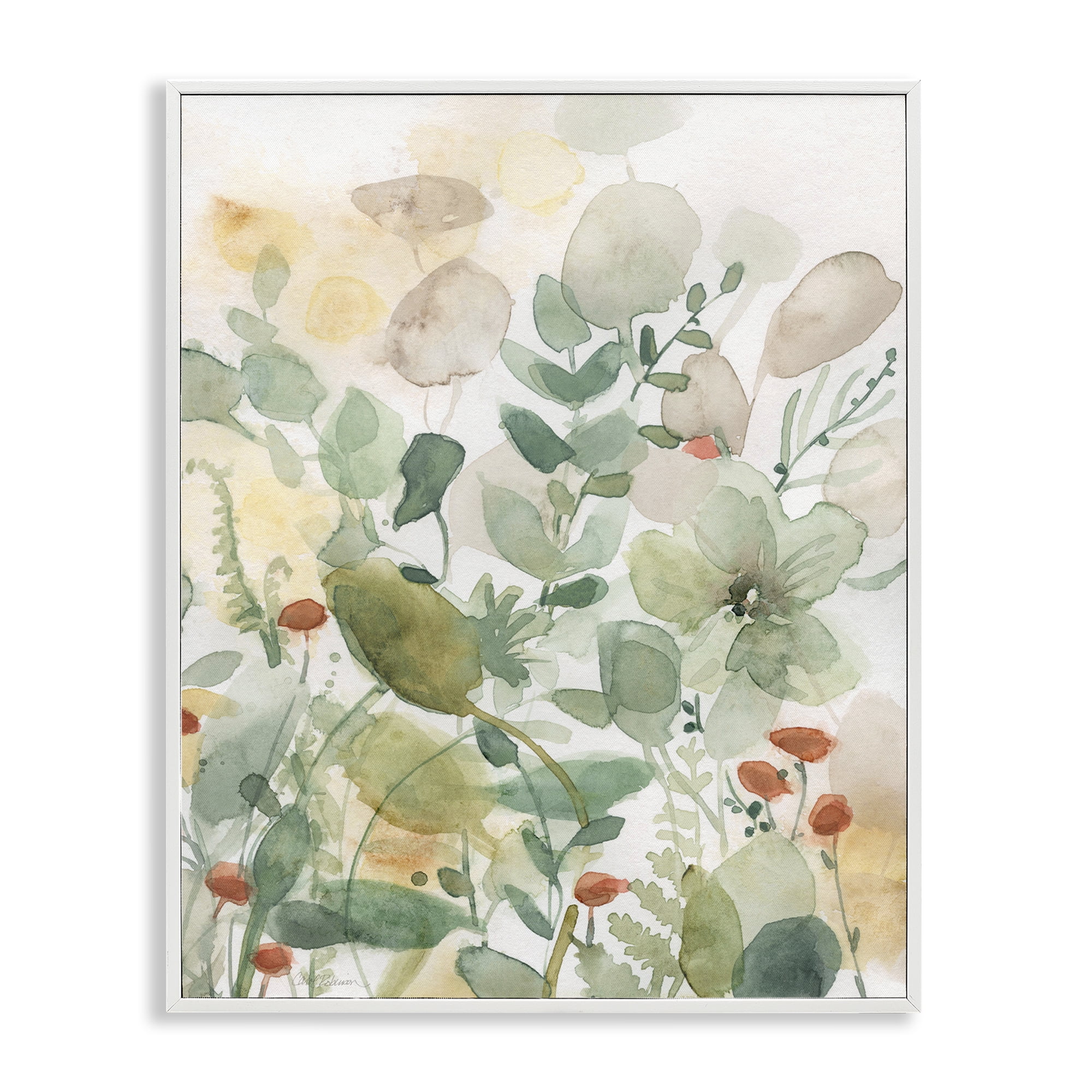 Stupell Industries Layered Transparent Leaves Plants & Flowers Painting White Framed Art Print Wall Art, 11 x 14