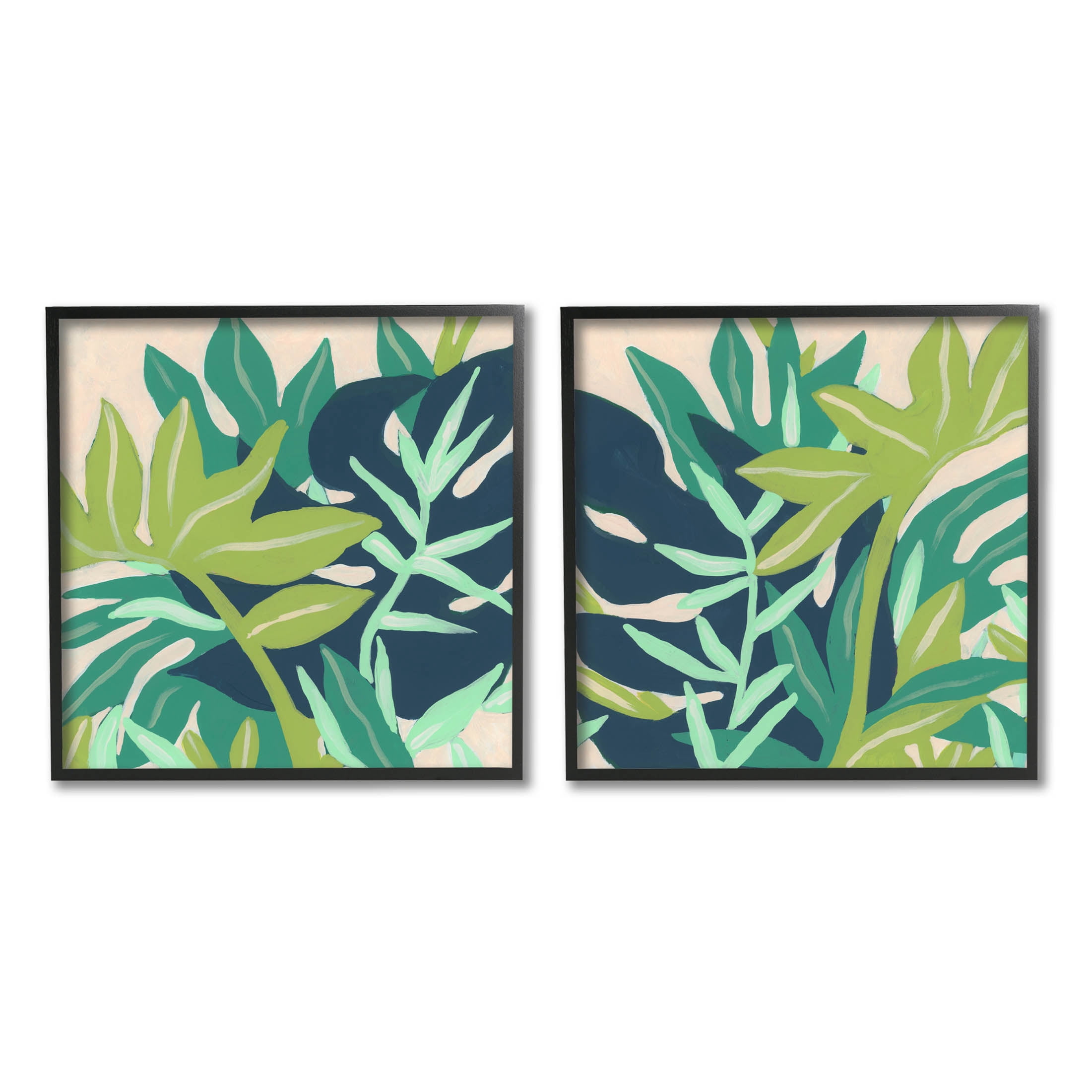Stupell Industries Layered Tropical Botanical Leaves Graphic Art Black Framed Art Print Wall Art, Set of 2, Design by June Erica Vess