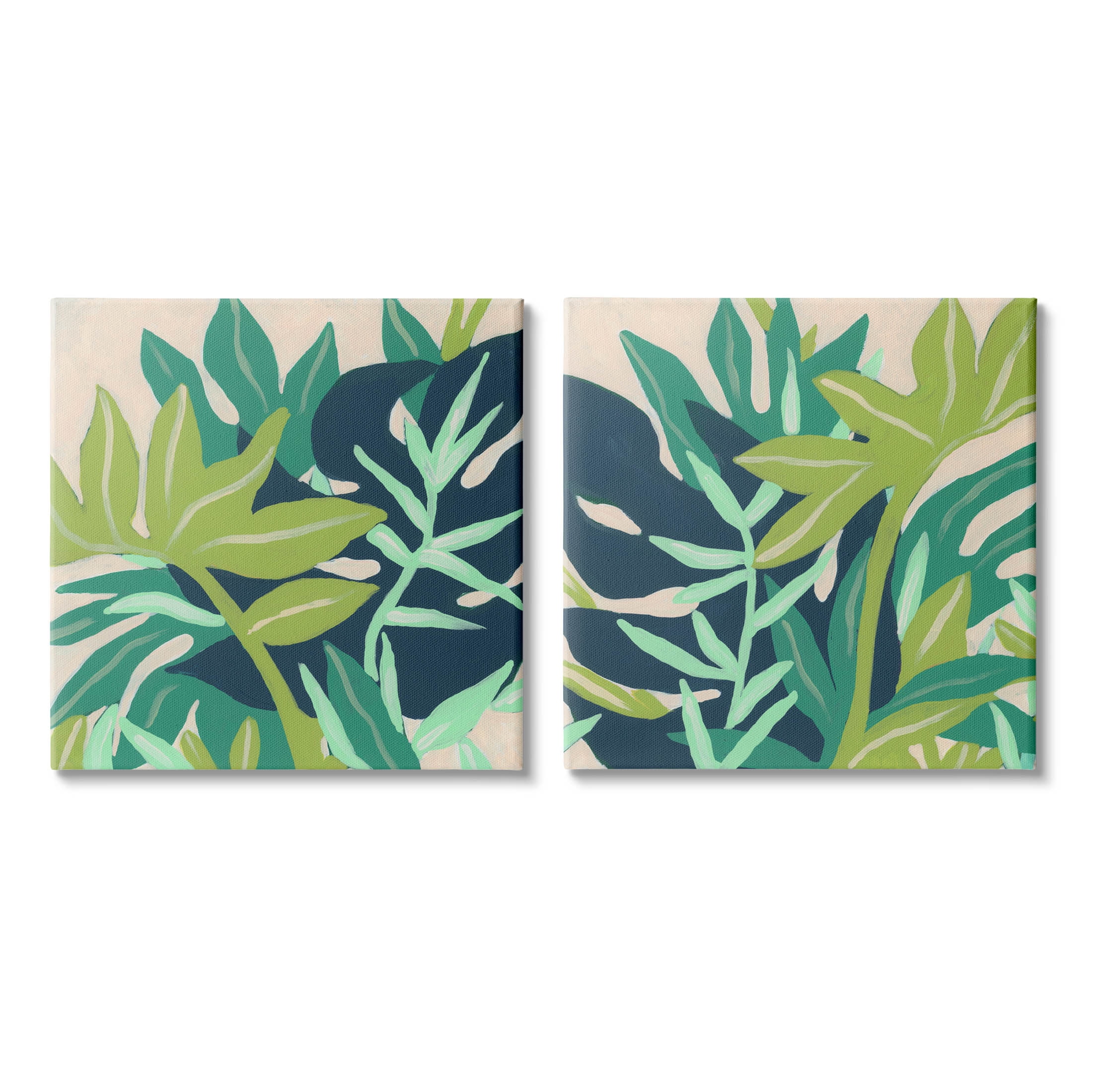 Stupell Industries Layered Tropical Botanical Leaves Graphic Art Gallery Wrapped Canvas Print Wall Art, Set of 2, Design by June Erica Vess