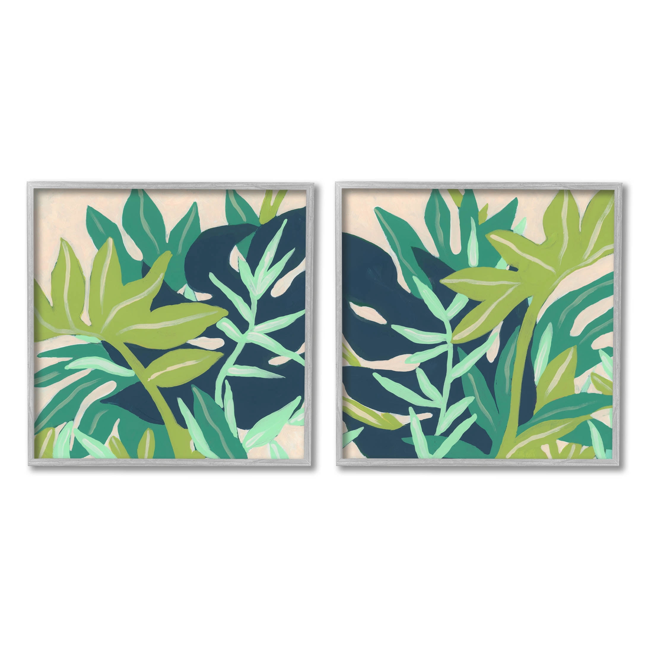Stupell Industries Layered Tropical Botanical Leaves Graphic Art Gray Framed Art Print Wall Art, Set of 2, Design by June Erica Vess