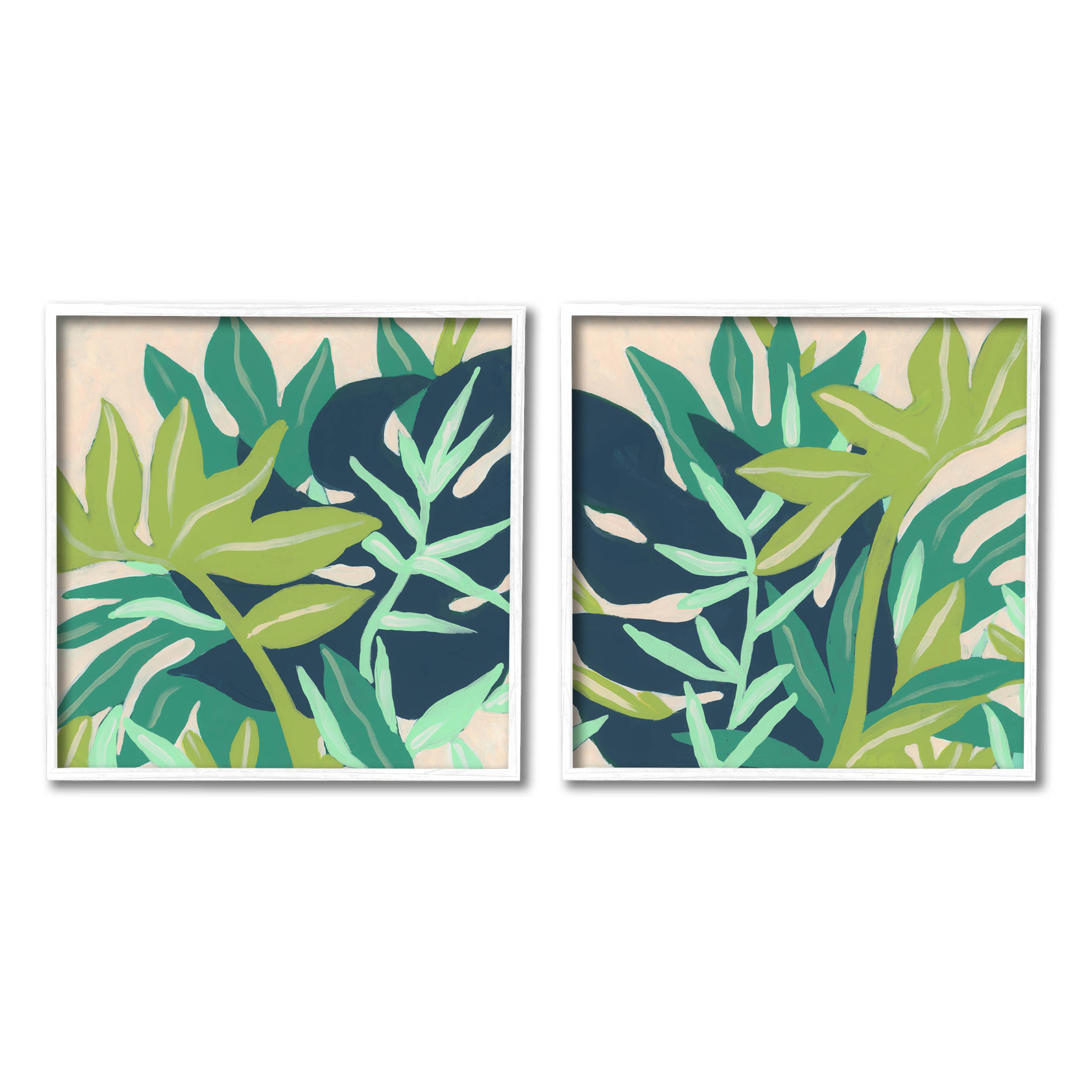 Stupell Industries Layered Tropical Botanical Leaves Graphic Art White Framed Art Print Wall Art, Set of 2, Design by June Erica Vess