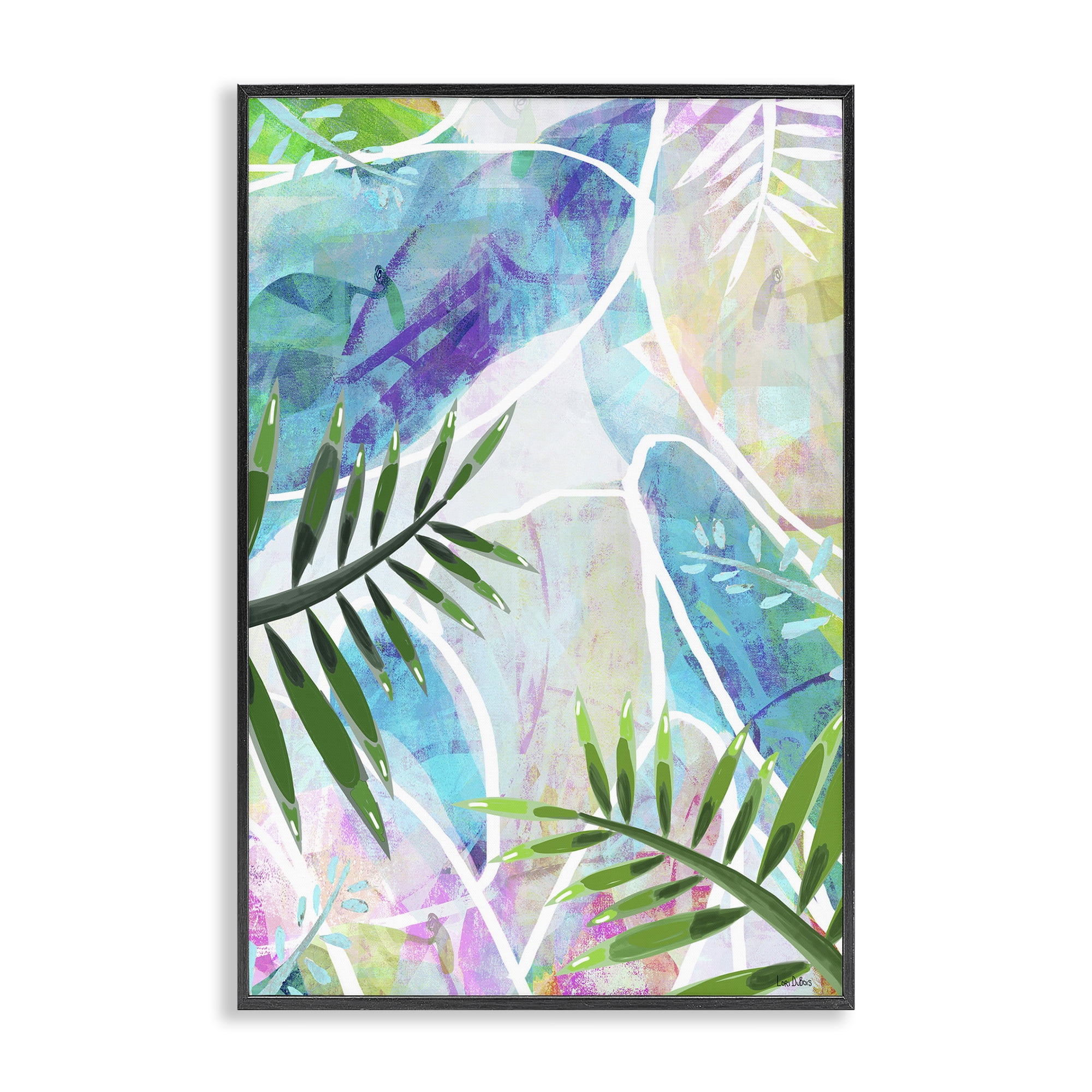 Stupell Industries Layered Tropical Leaves Coastal Painting Black Framed Art Print Wall Art, 20 x 30