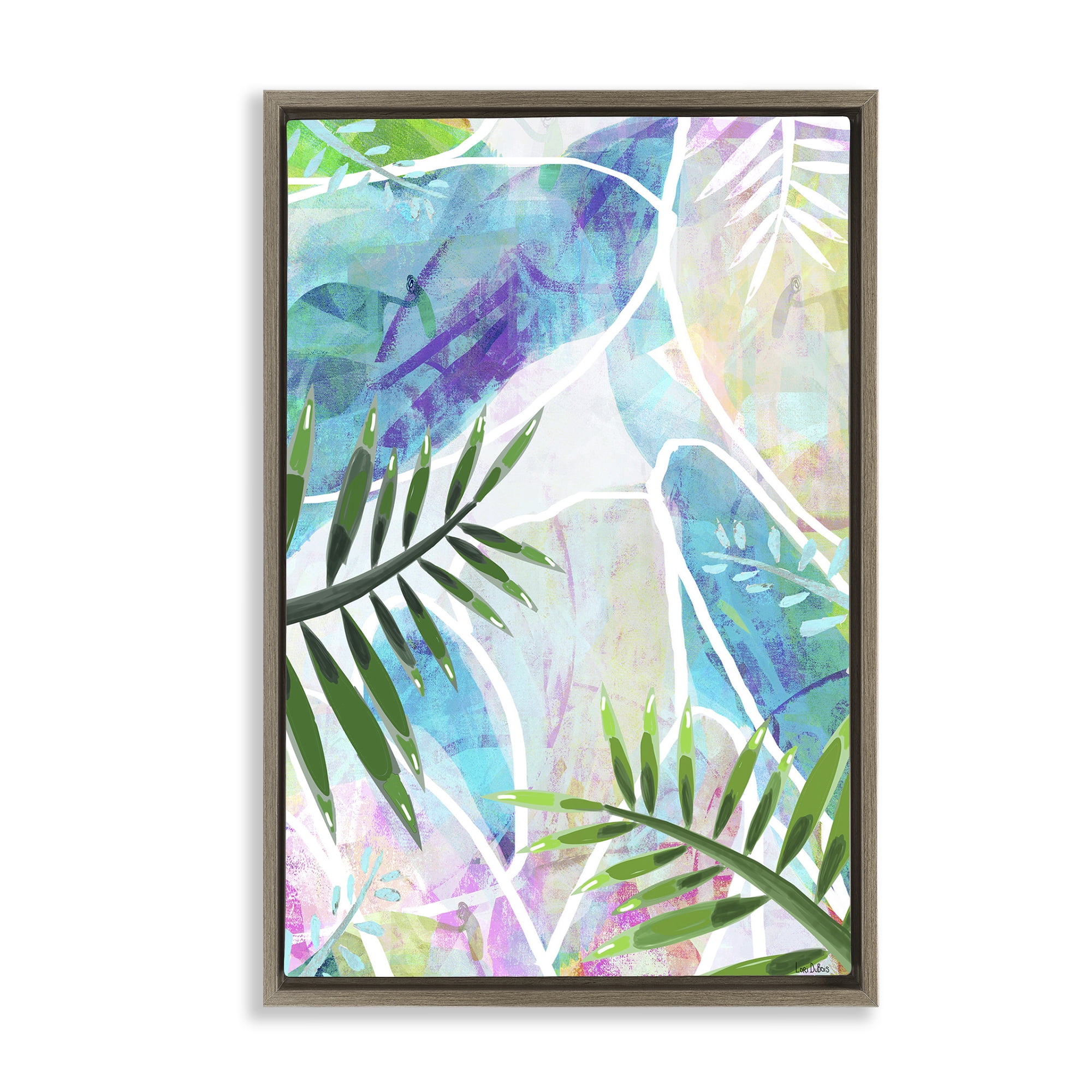 Stupell Industries Layered Tropical Leaves Coastal Painting Brown Floater Framed Canvas Art Print Wall Art, 21 x 31