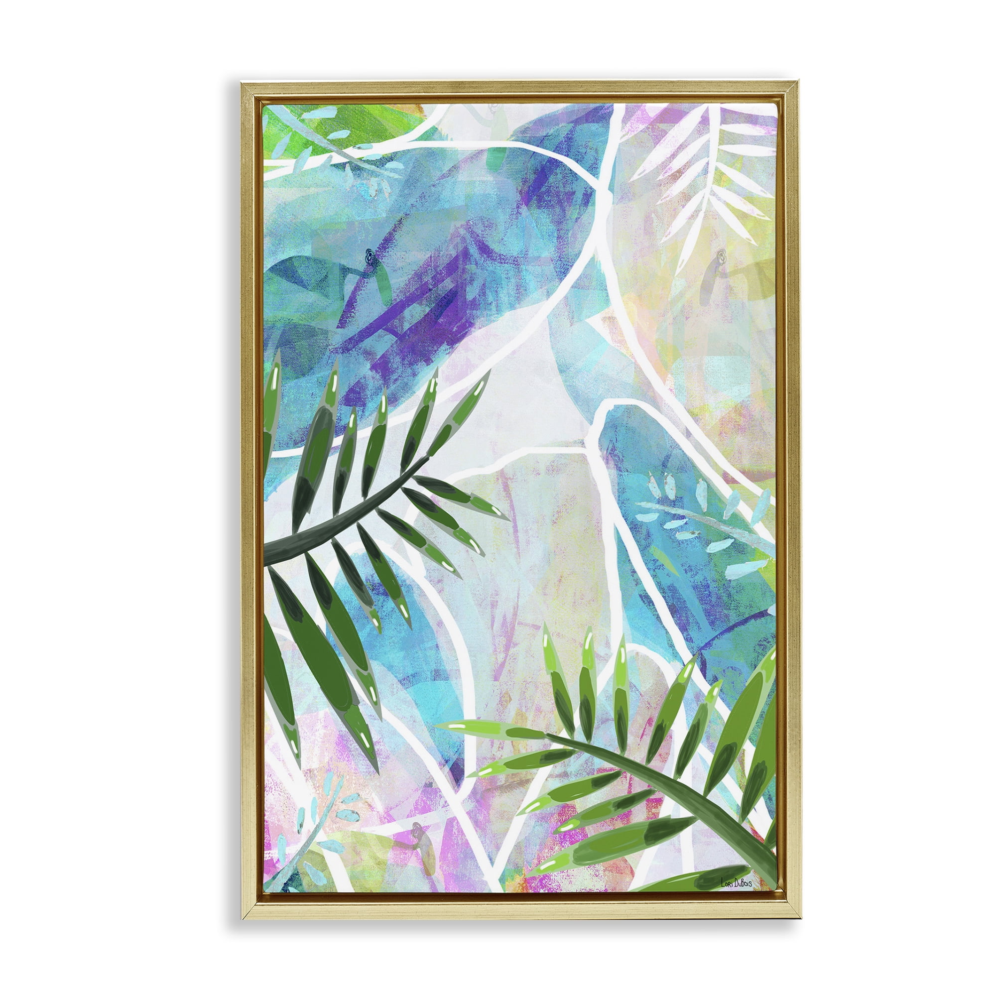 Stupell Industries Layered Tropical Leaves Coastal Painting Gold Floater Framed Canvas Art Print Wall Art, 21 x 31