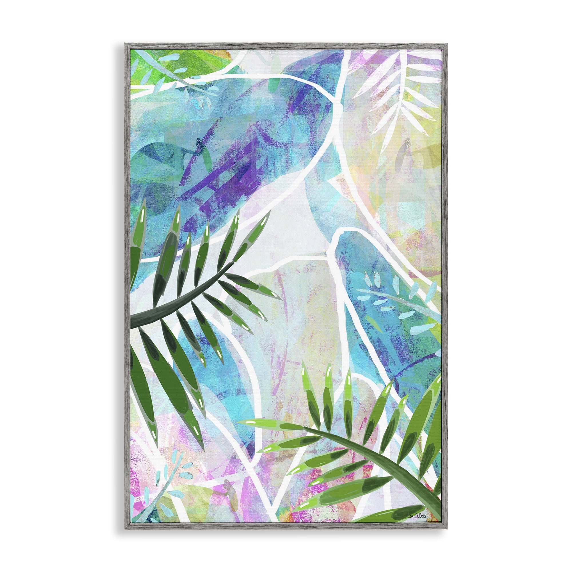 Stupell Industries Layered Tropical Leaves Coastal Painting Gray Framed Art Print Wall Art, 20 x 30