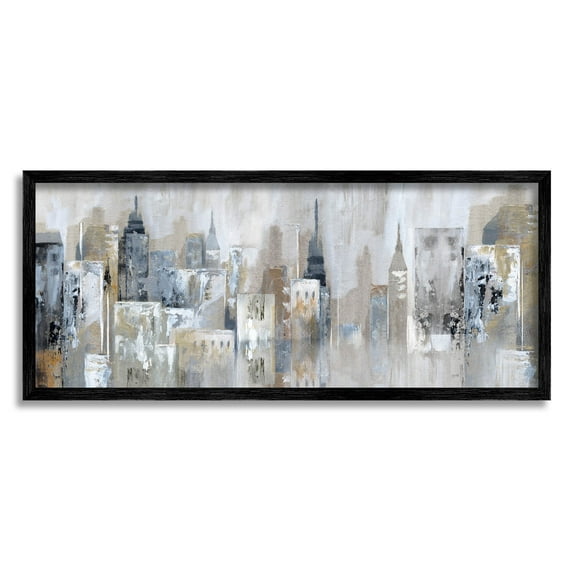 Stupell Industries Layered Urban City Skyline Painting Black Framed Art Print Wall Art, Design by Nan