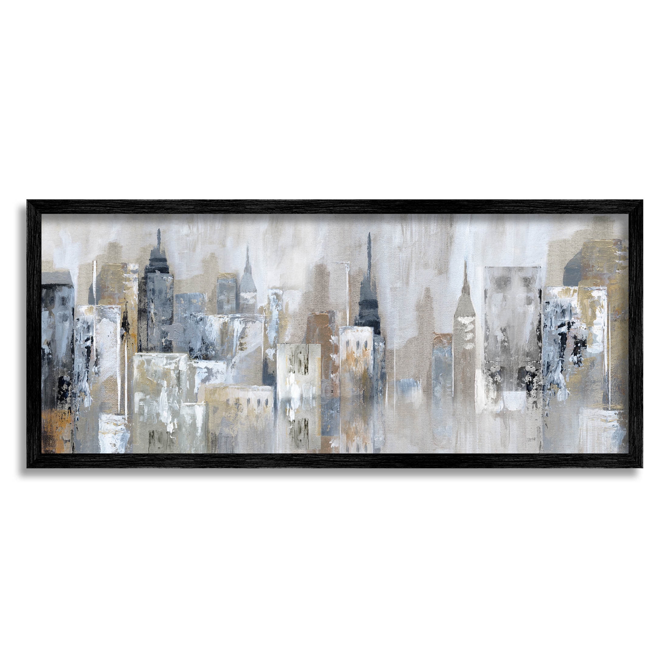 Stupell Industries Layered Urban City Skyline Painting Black Framed Art Print Wall Art, Design by Nan