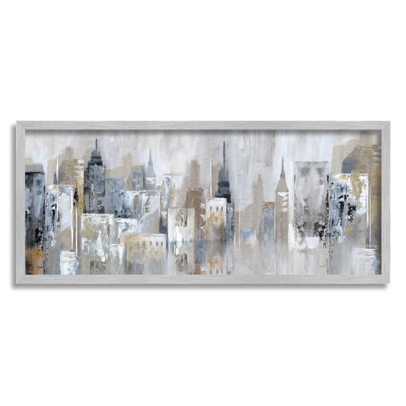 Stupell Industries Layered Urban City Skyline Painting Gray Framed Art Print Wall Art, Design by Nan