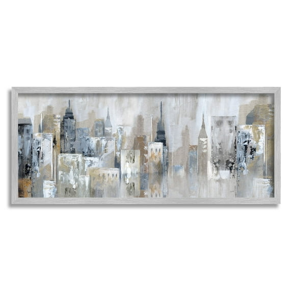 Stupell Industries Layered Urban City Skyline Painting Gray Framed Art Print Wall Art, Design by Nan