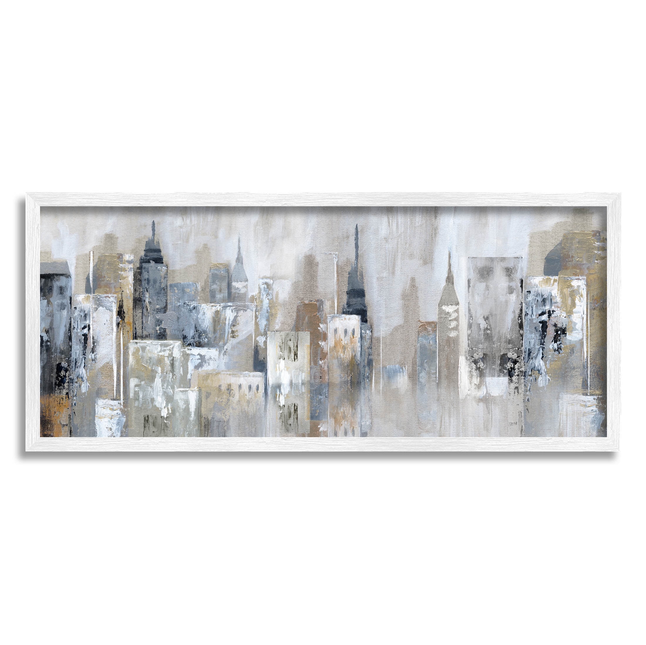 Stupell Industries Layered Urban City Skyline Painting White Framed Art Print Wall Art, Design by Nan