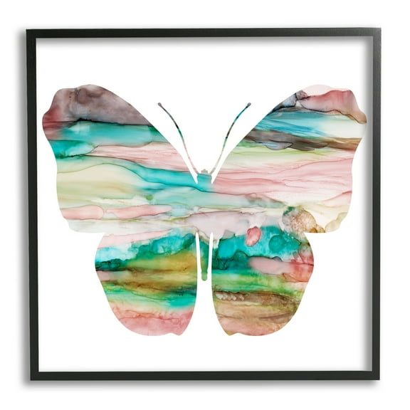 Stupell Industries Layered Watercolor Stripes Butterfly Shape Silhouette Graphic Art Black Framed Art Print Wall Art, Design by Natalie Carpentieri