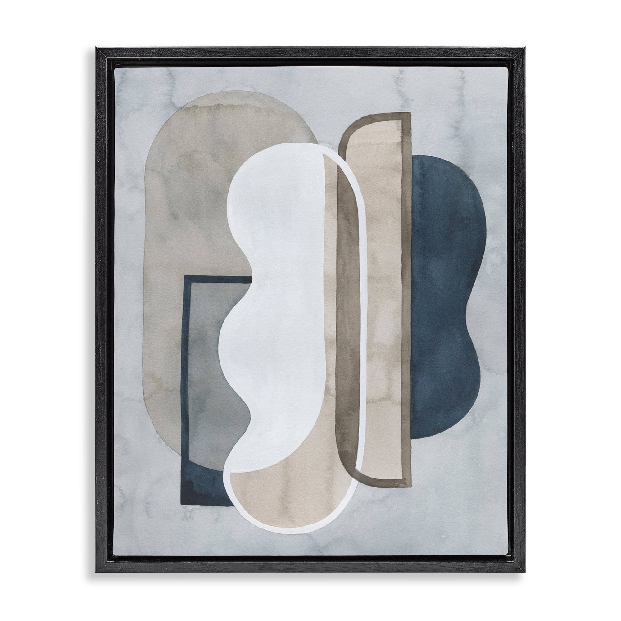 Stupell Industries Layered Wavy Shapes Abstract Painting Black Floater Framed Canvas Art Print Wall Art, 17 x 21