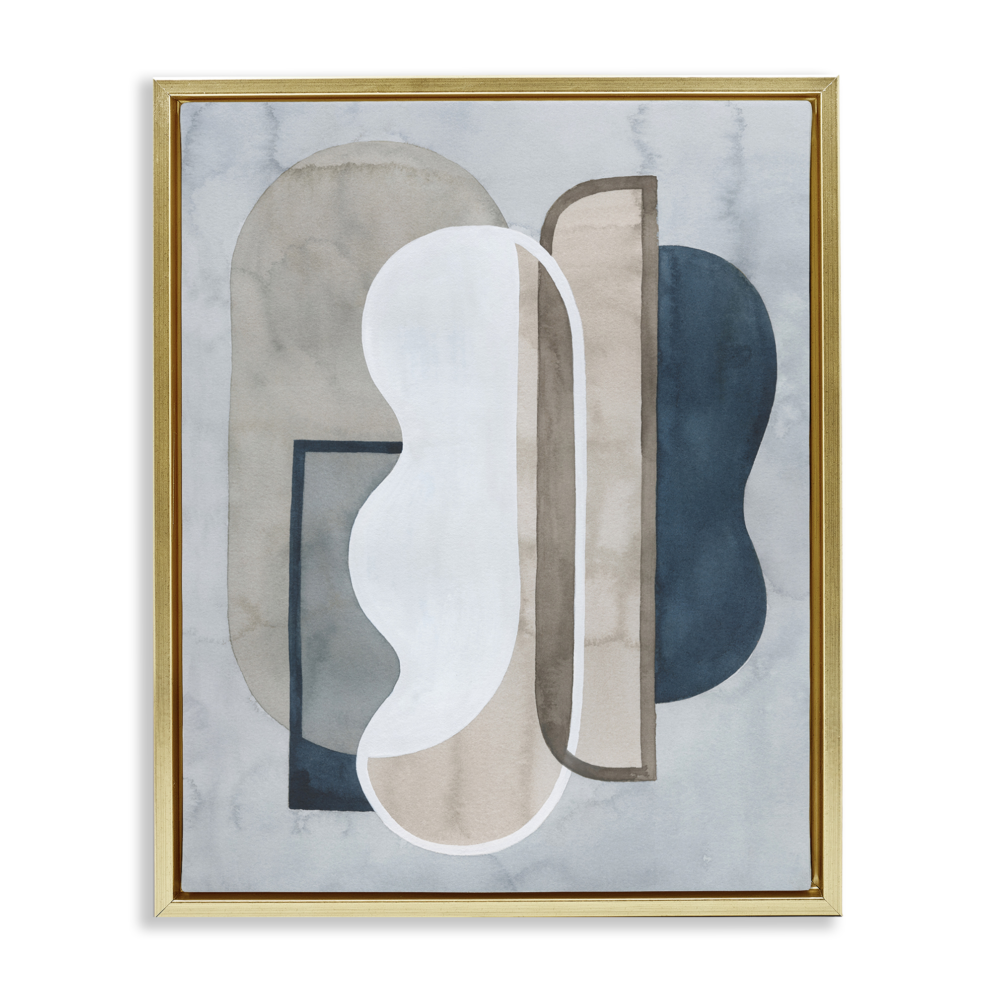 Stupell Industries Layered Wavy Shapes Abstract Painting Gold Floater Framed Canvas Art Print Wall Art, 25 x 31