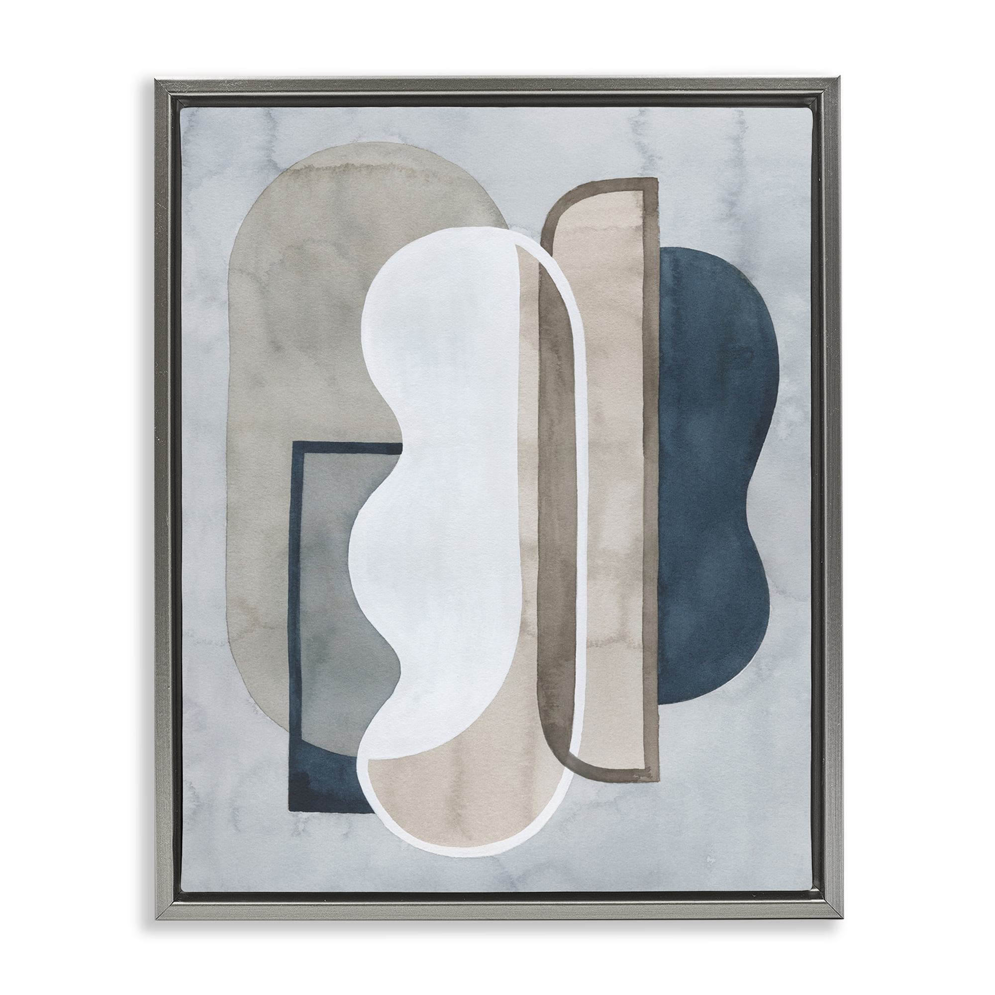 Stupell Industries Layered Wavy Shapes Abstract Painting Gray Floater Framed Canvas Art Print Wall Art, 25 x 31