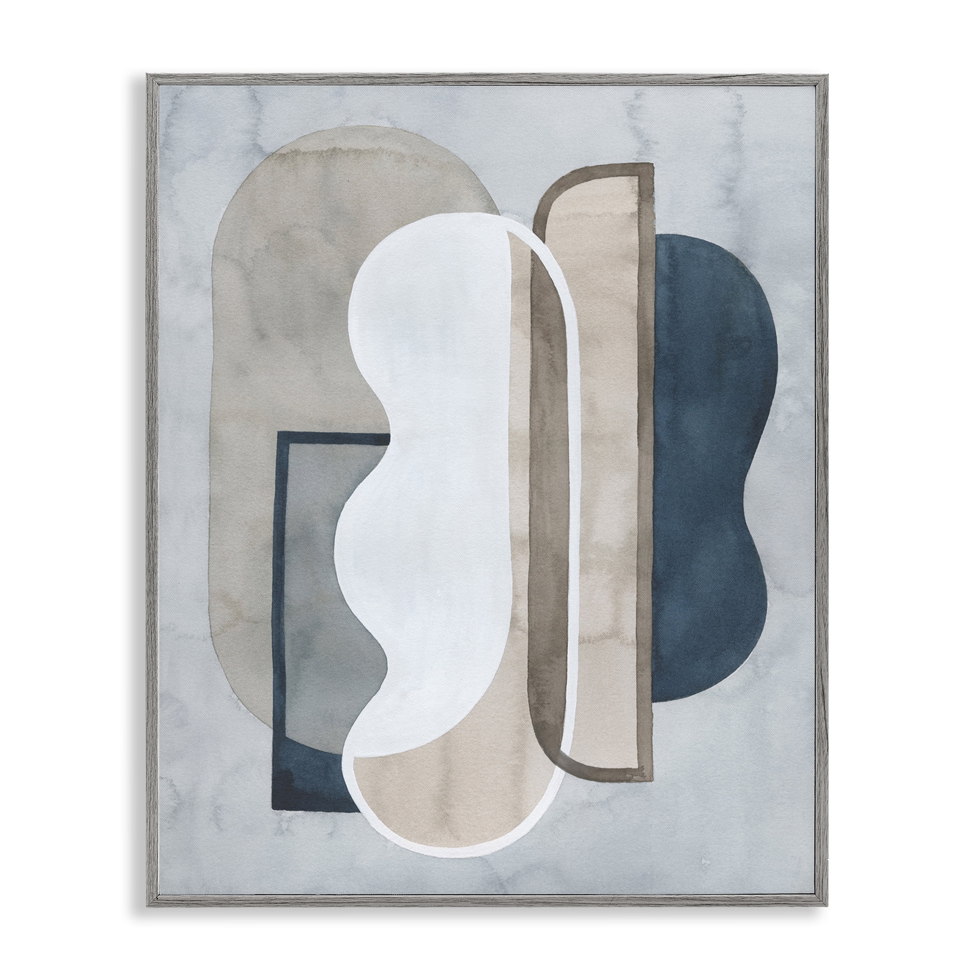 Stupell Industries Layered Wavy Shapes Abstract Painting Gray Framed Art Print Wall Art, 16 x 20