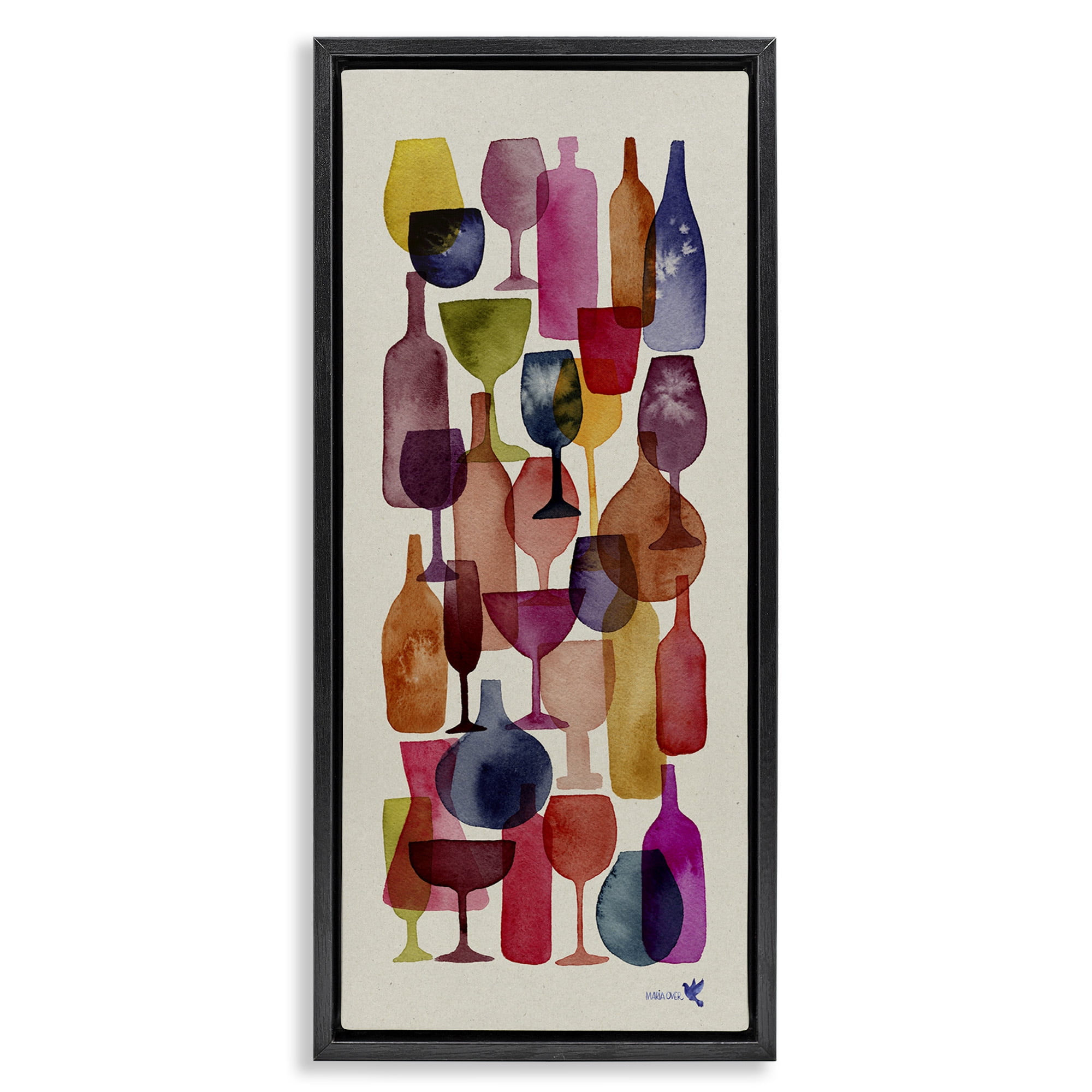Stupell Industries Layered Wine Glasses Painting Food & Beverage Painting Black Floater Framed Canvas Art Print Wall Art, 15 x 31