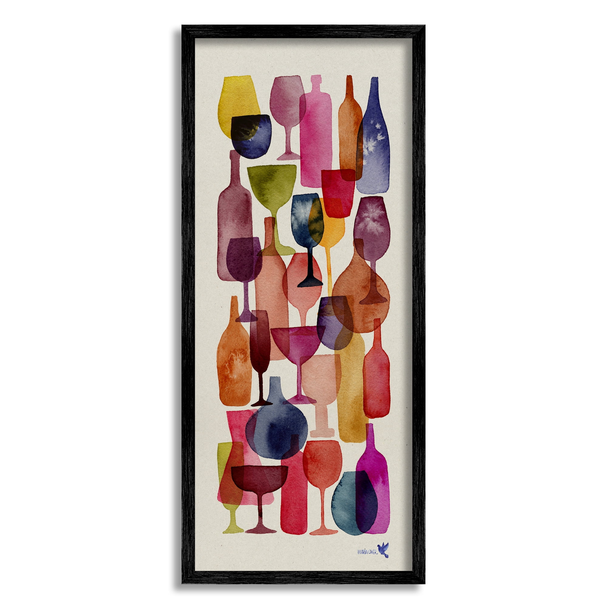 Stupell Industries Layered Wine Glasses Painting Food & Beverage Painting Black Framed Art Print Wall Art