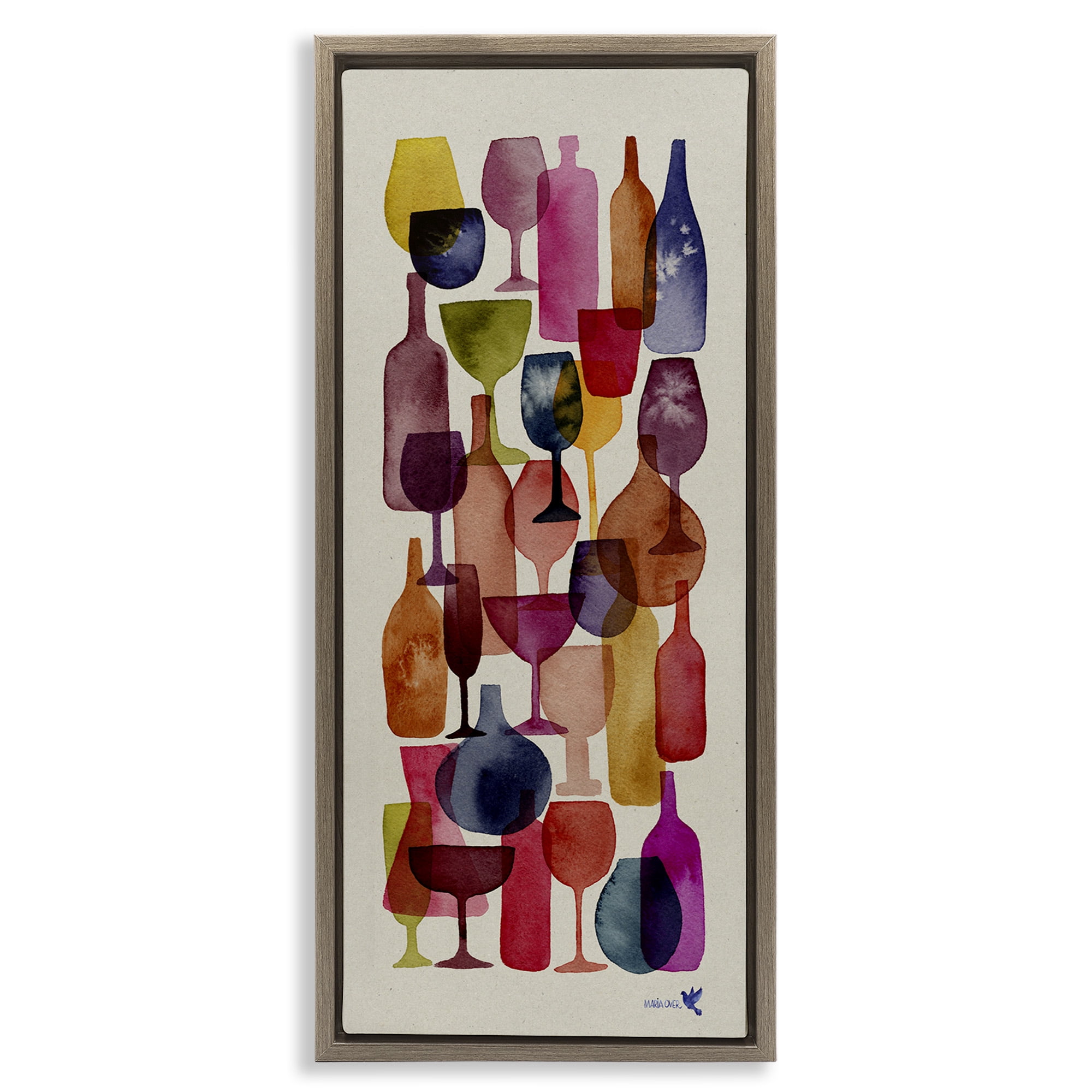 Stupell Industries Layered Wine Glasses Painting Food & Beverage Painting Brown Floater Framed Canvas Art Print Wall Art, 15 x 31