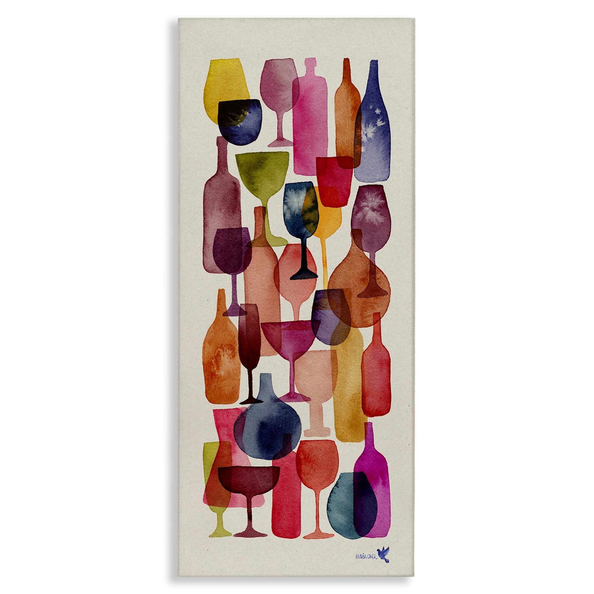 Colorful Wine Glasses and Bottles Canvas Wall Art