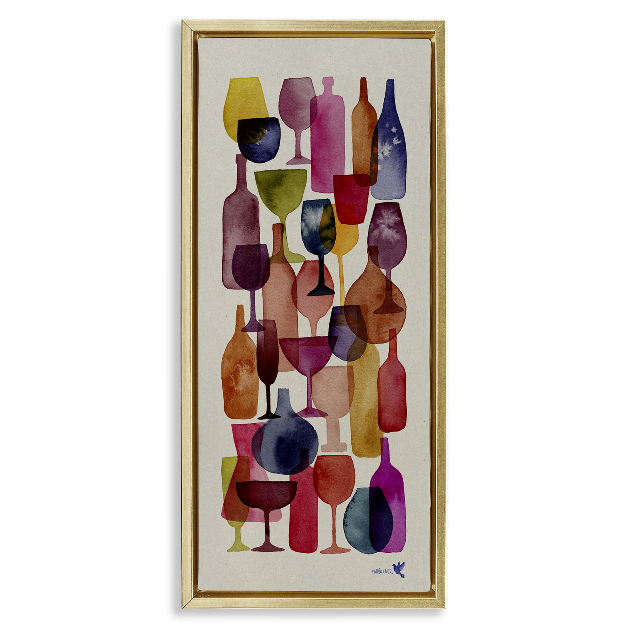 Stupell Industries Layered Wine Glasses Painting Food & Beverage Painting Gold Floater Framed Canvas Art Print Wall Art, 15 x 31