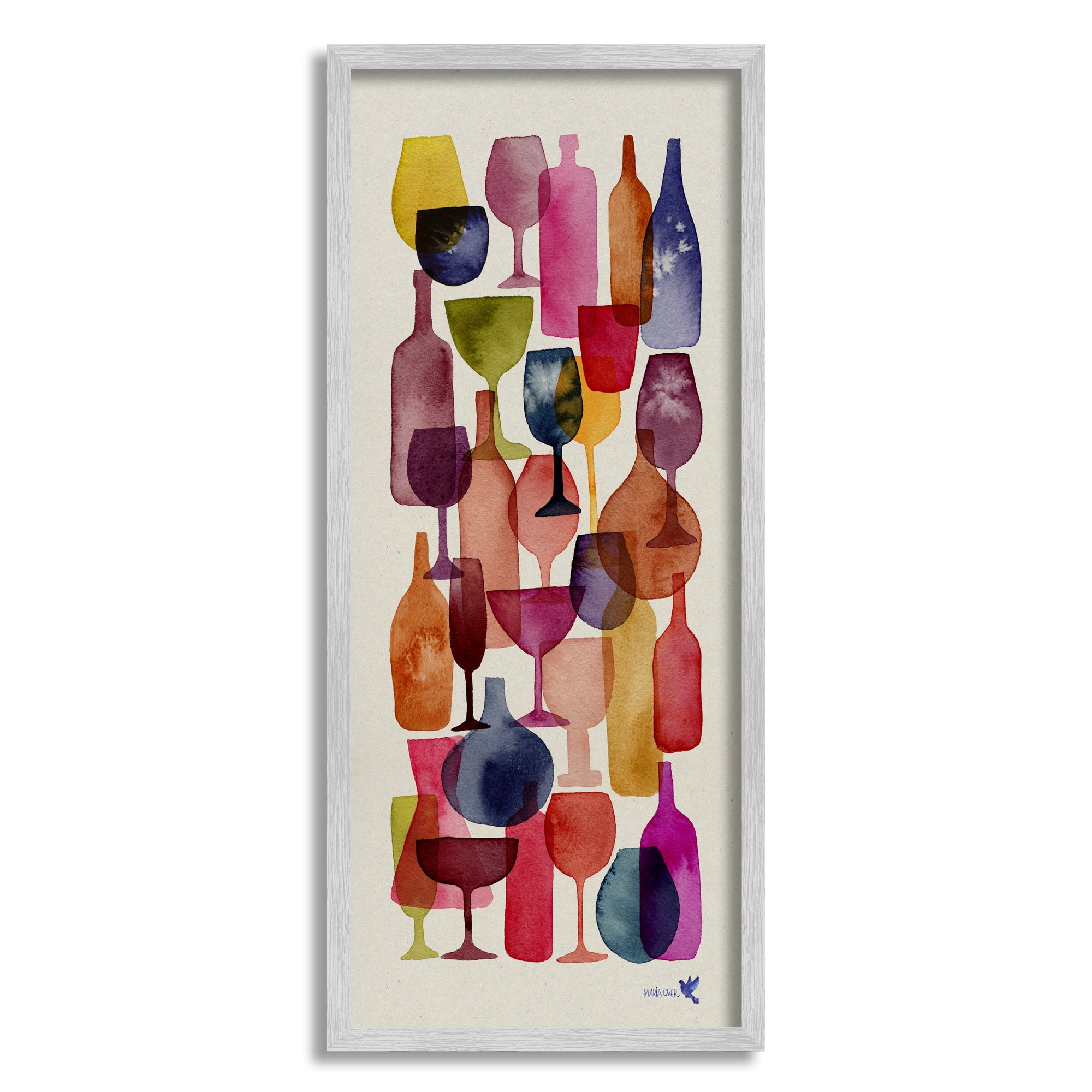 Stupell Industries Layered Wine Glasses Painting Food & Beverage Painting Gray Framed Art Print Wall Art