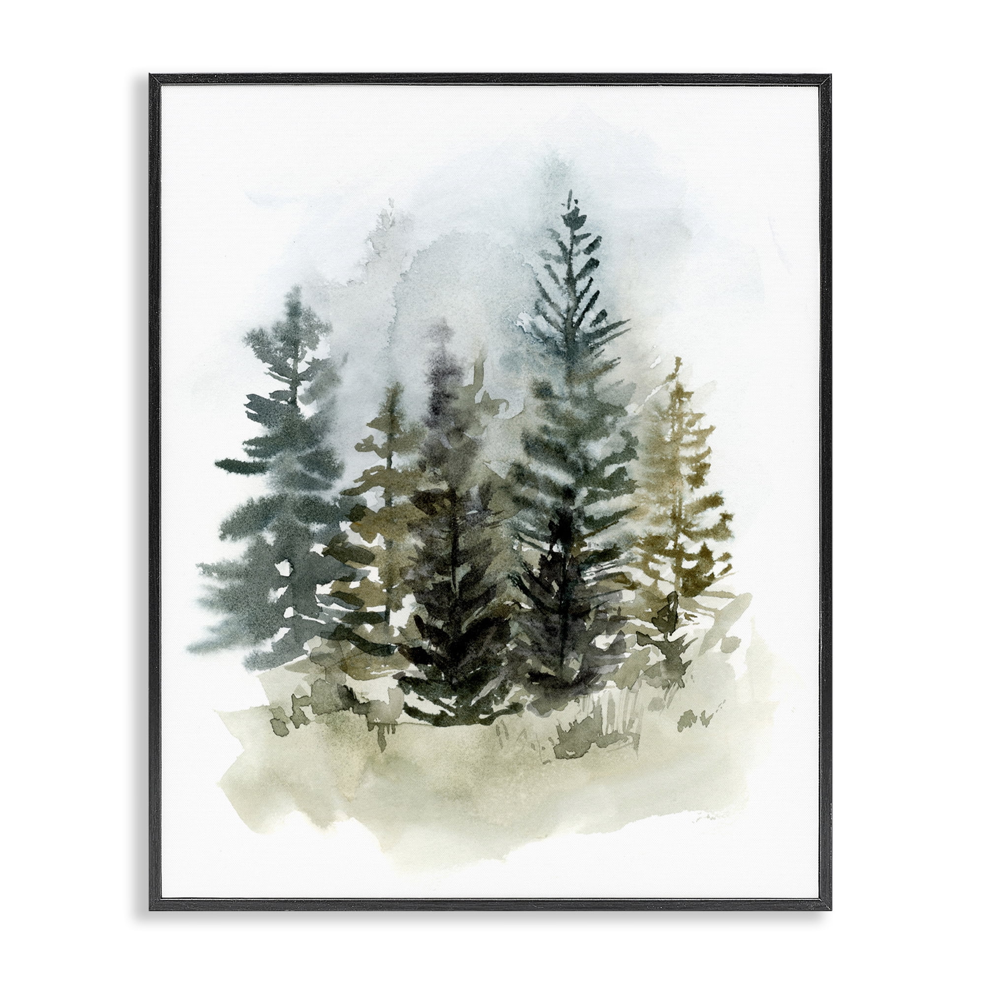 Stupell Industries Layered Woodland Trees Botanical & Floral Painting Black Framed Art Print Wall Art, 24 x 30