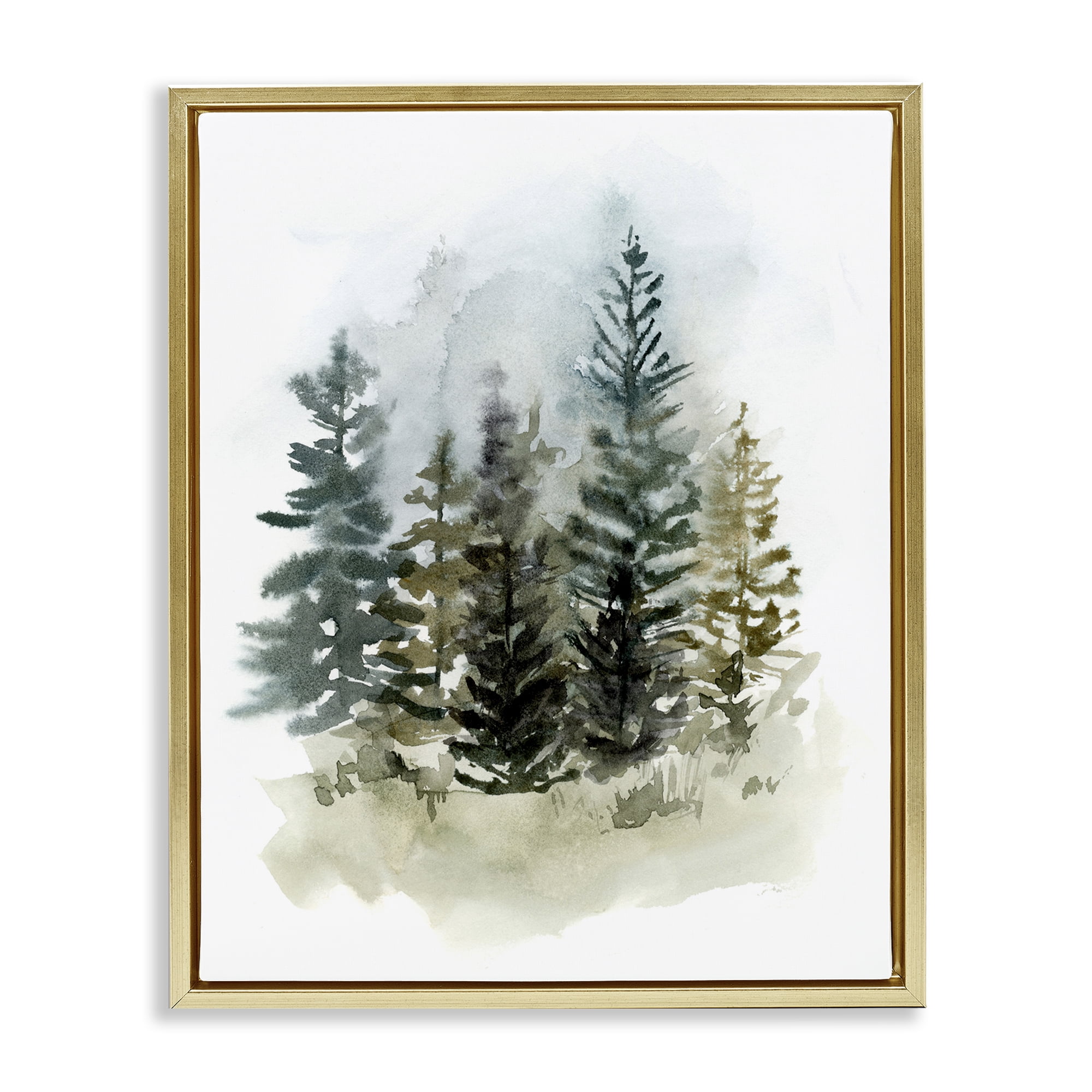Stupell Industries Layered Woodland Trees Botanical & Floral Painting Gold Floater Framed Art Print Wall Art, 25 x 31